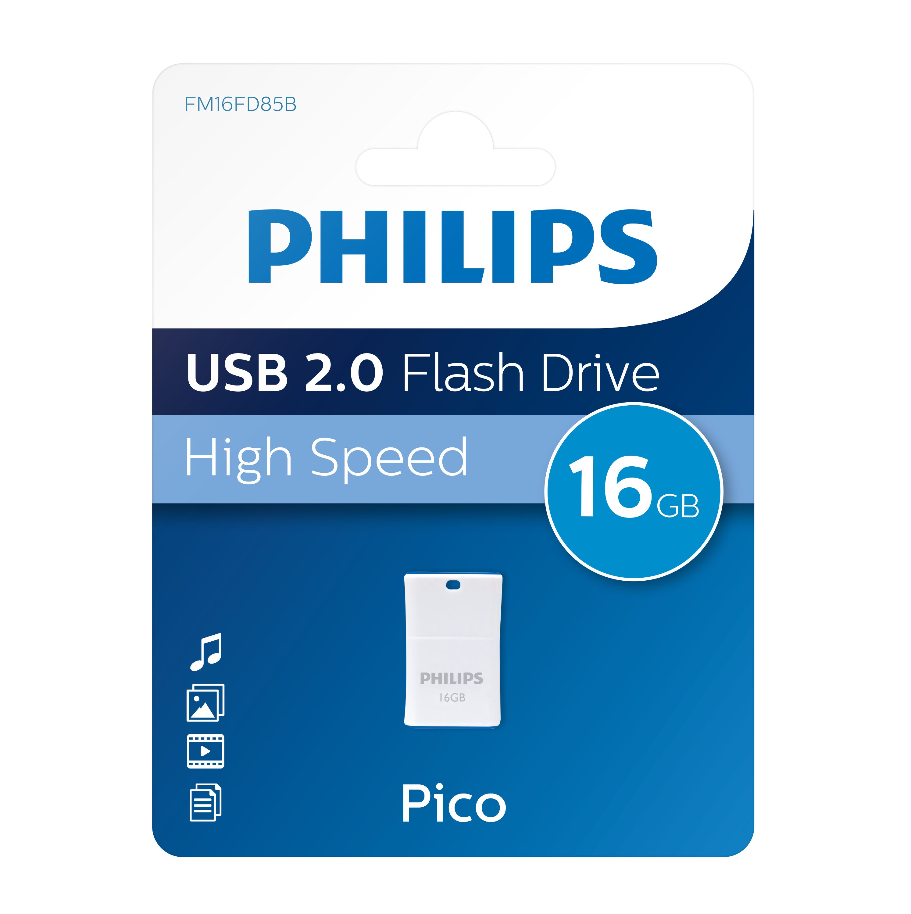 Philips FM16FD85B/00 USB-Stick (USB 2.0, Lesegeschwindigkeit 25,00 MB/s, Ocean Blue®, 16GB, USB 2.0, Handschlaufe)