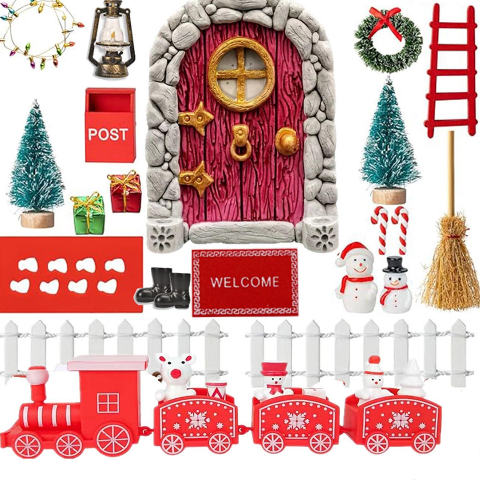 Bundviel Weihnachtsdorf Wichteltür Set – Miniatur Zubehör Deko Wichtel Weihnachten Dekoration