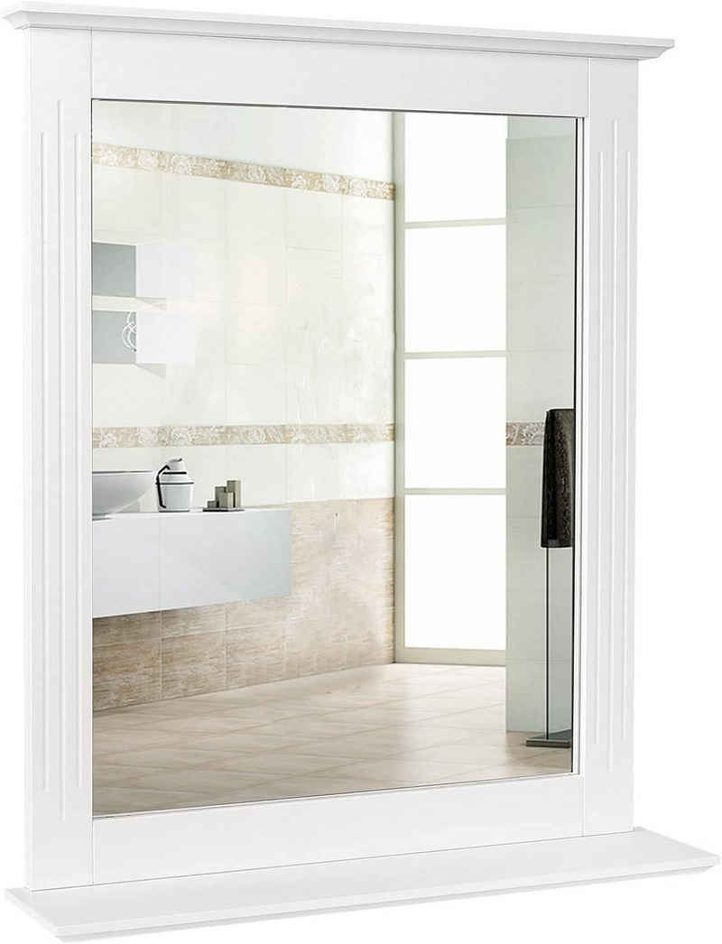 Homfa Badspiegel, rechteckiger Wandspiegel, mit Ablage, für Badezimmer, Weiß, 57x68x12cm