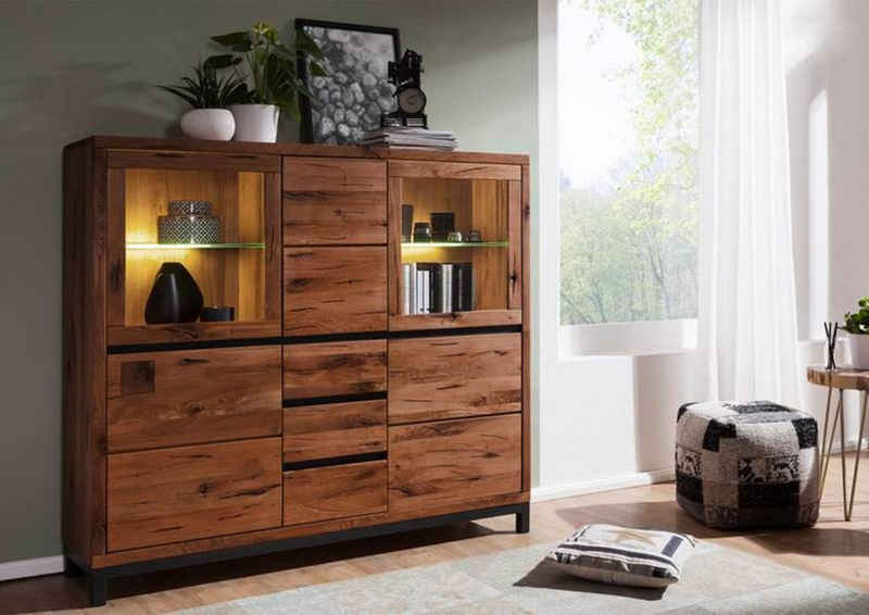 Massivmoebel24 Highboard Highboard Wildeiche 166x40x148 Tabacco brown geölt VILLANDERS #307