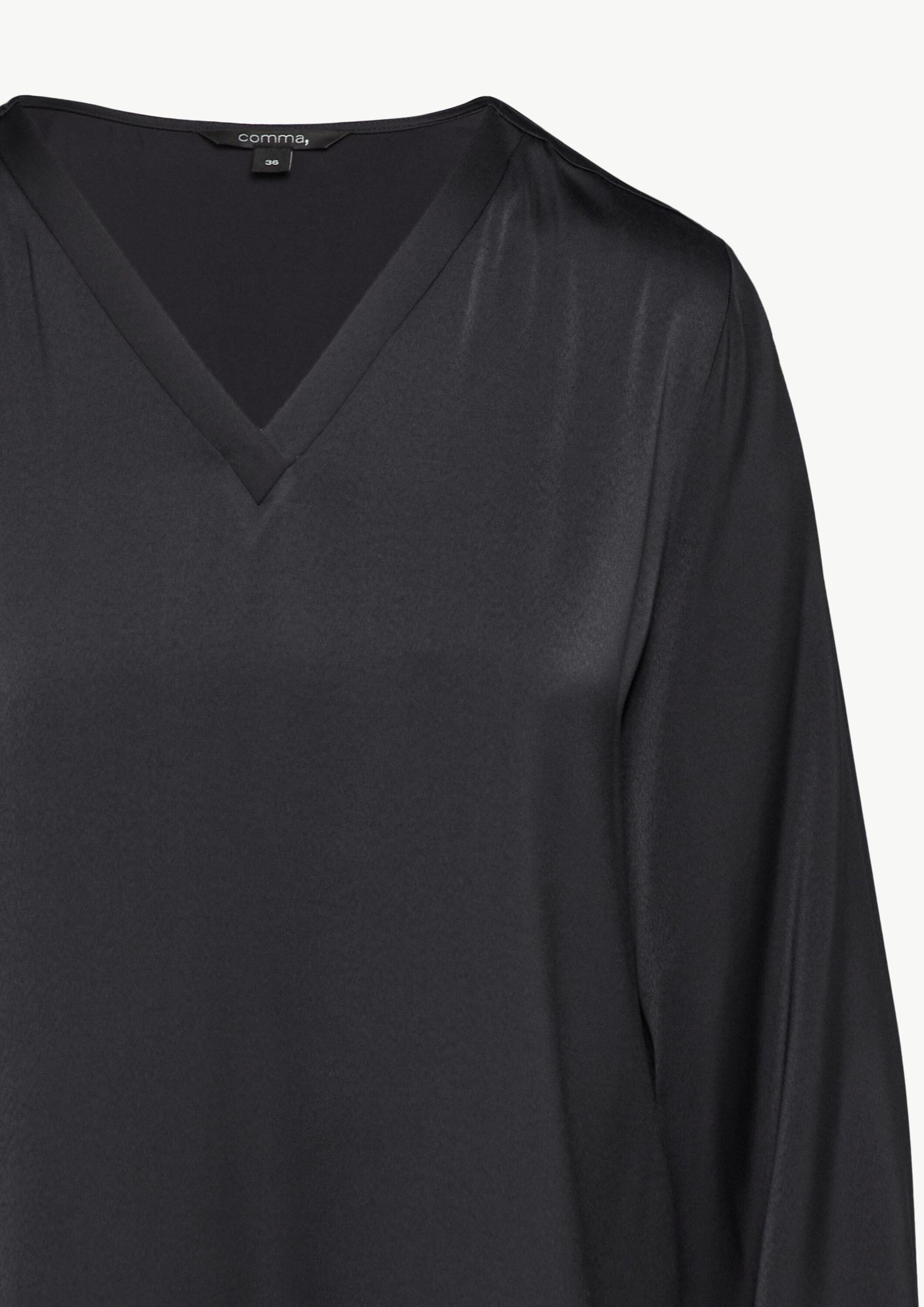 comma Langarmbluse Bluse Satin-Bluse mit V-Ausschnitt und elastischen Bündchen