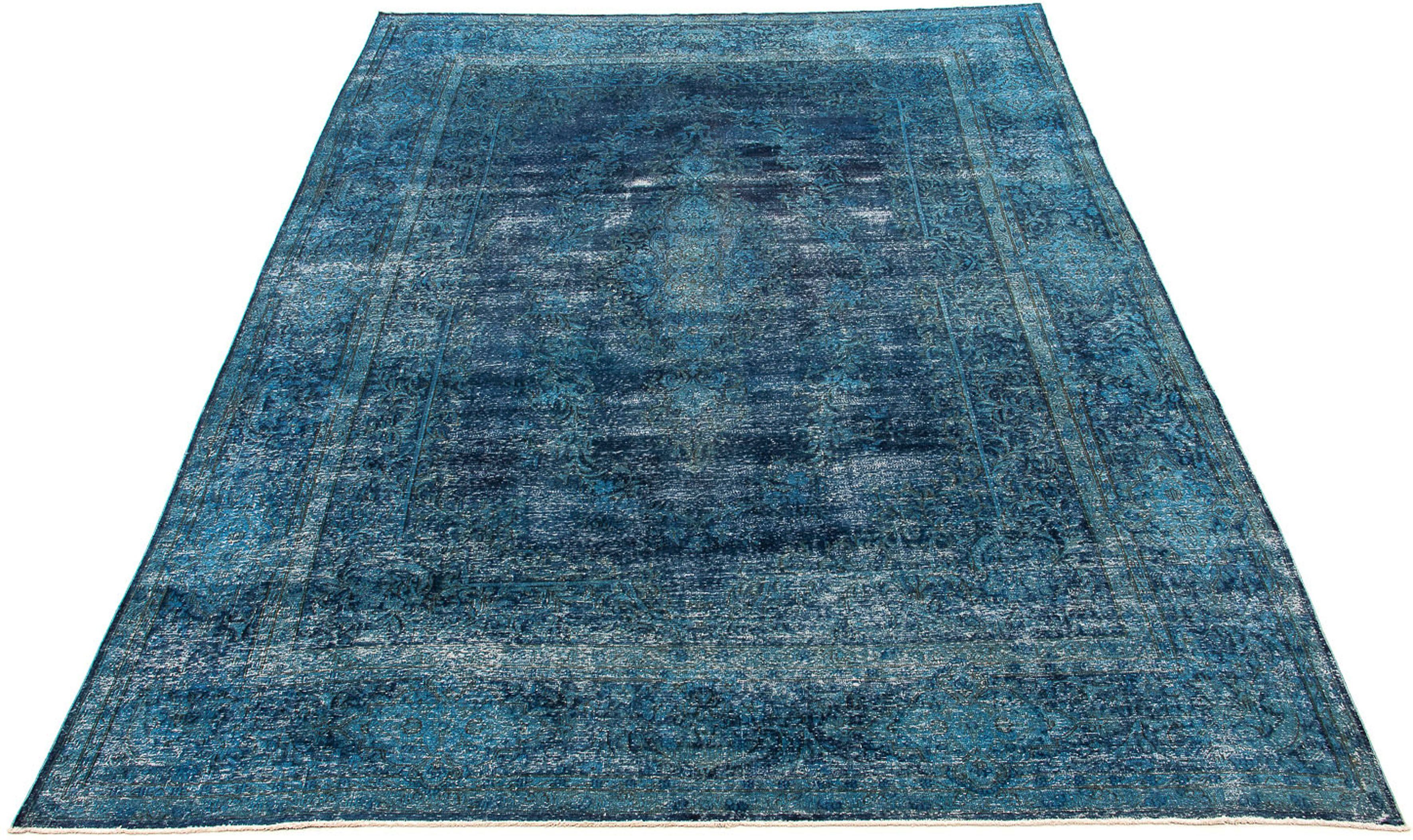 Teppich Vintage - 384 x 293 cm - dunkelblau, morgenland, rechteckig, Höhe: 8 mm, Wohnzimmer, Handgeknüpft, Einzelstück mit Zertifikat