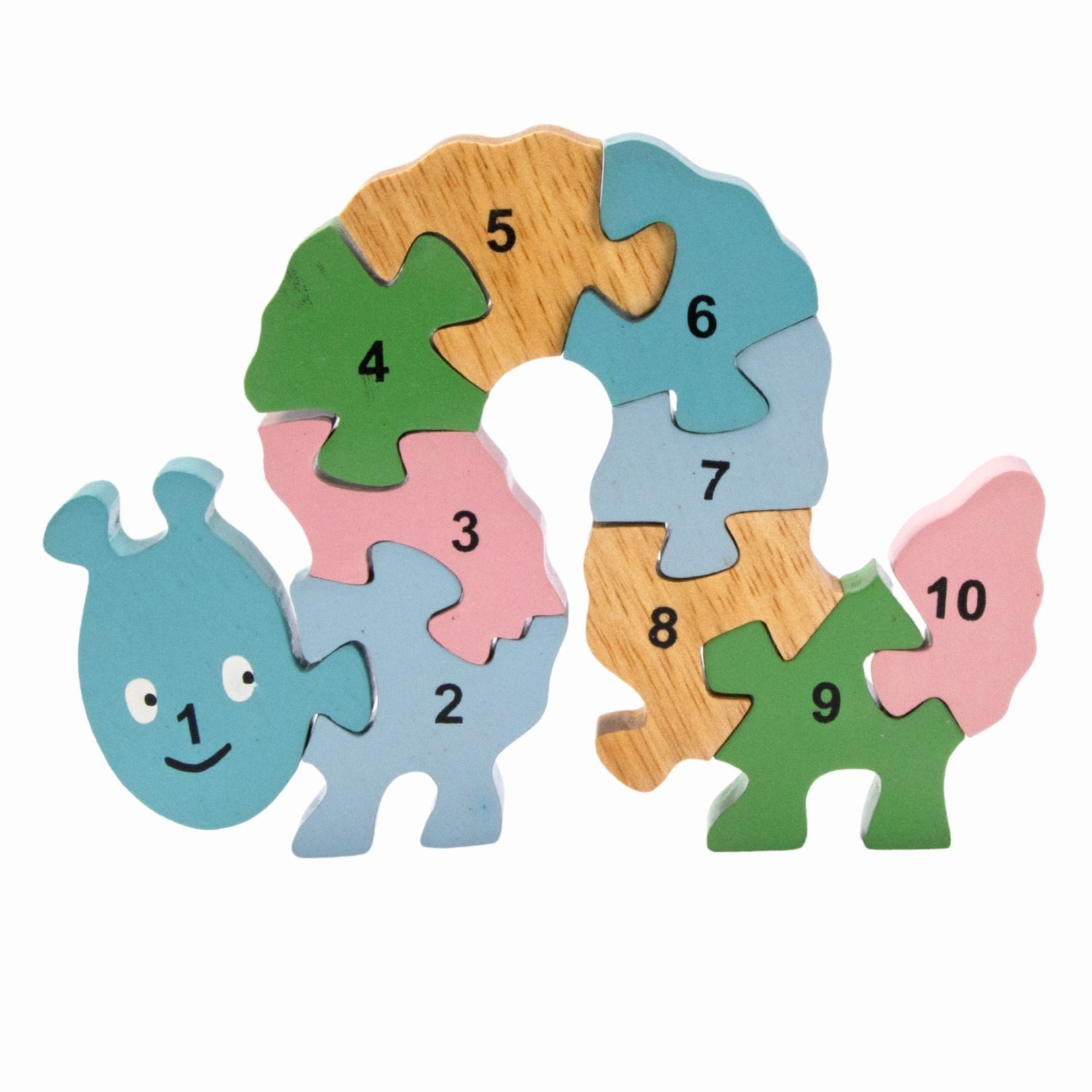GICO Steckpuzzle Holzpuzzle Raupe pastell mit Zahlen von 1 bis 10- 3936, Puzzleteile