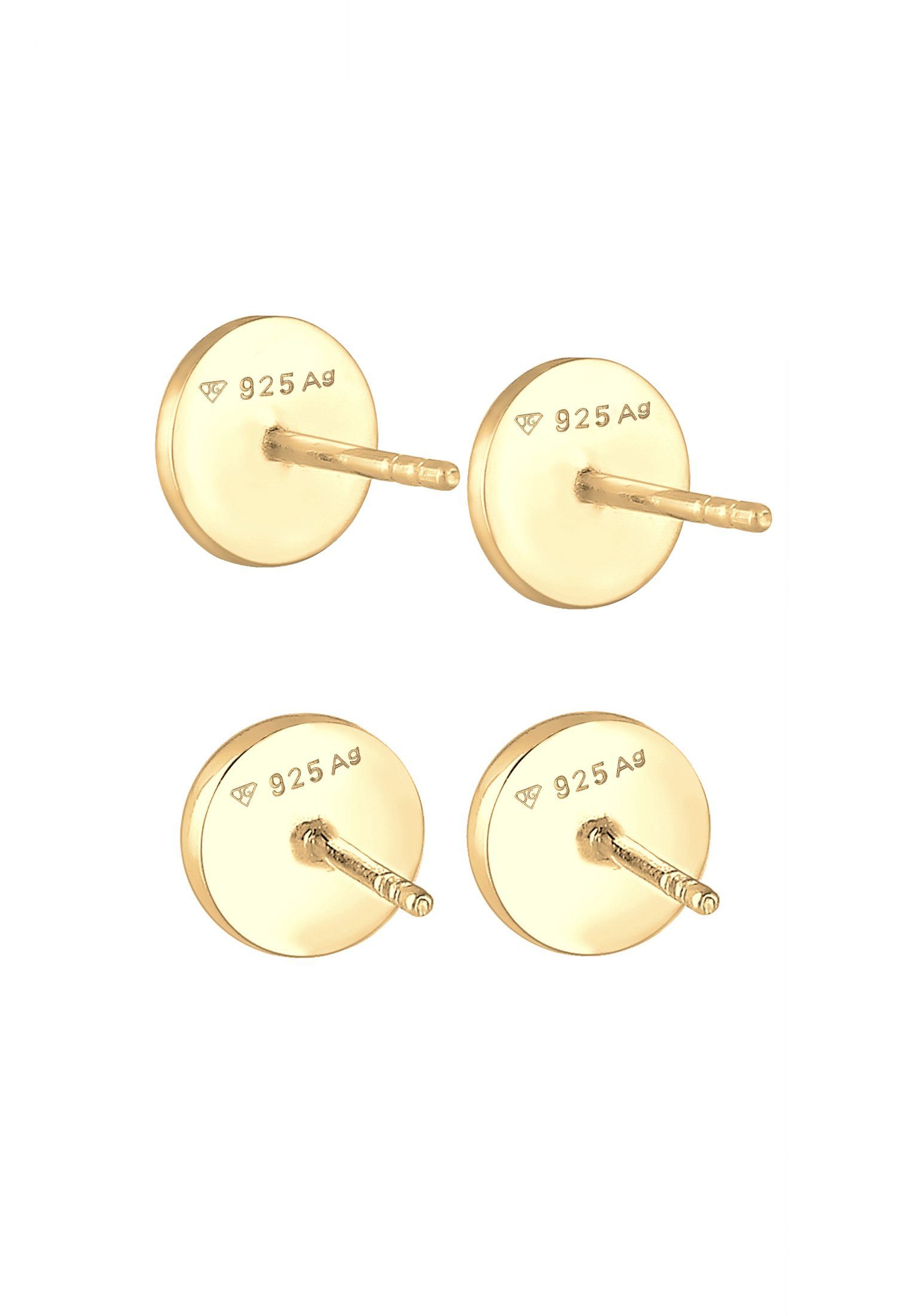 Kuzzoi Paar Ohrstecker Herren Geo Gold Kreis Set Emaille Silber 925