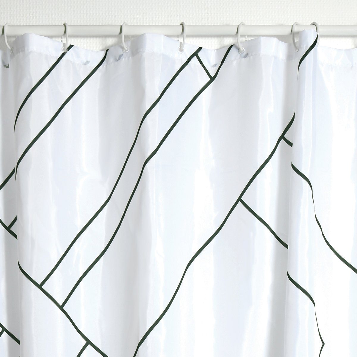 MSV Duschvorhang MONOLITHIC Breite 180 cm, Textil-Duschvorhang, 100% Polyester, wasserabweisend, Anti-Schimmel-Effekt, waschbar 30°, Farbe weiß / schwarz, 180 x 200 cm