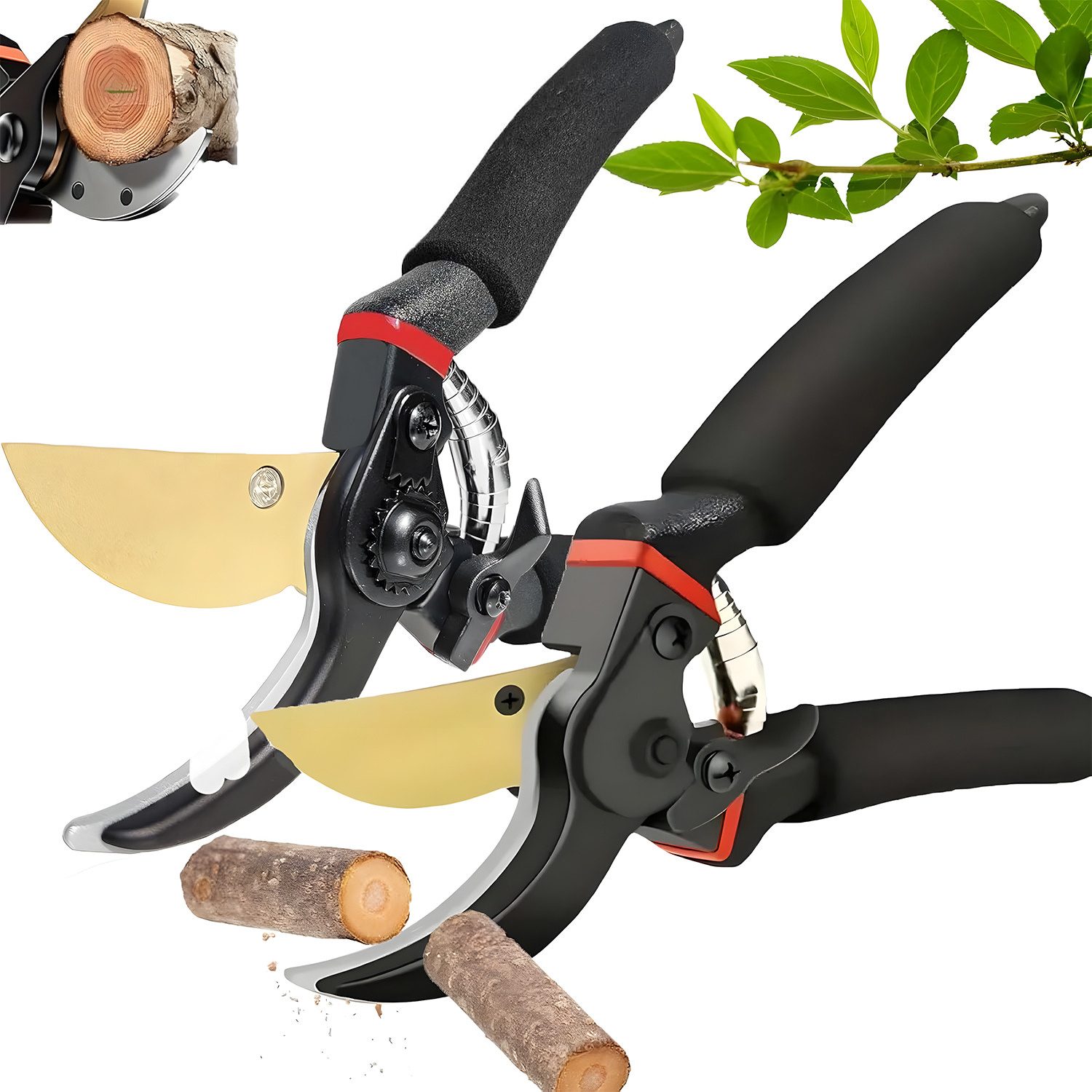 SURFOU Gartenschere 2 Stück Baumschere Astschere Bypass-Schnitt für frisches Holz, (für frische Äste und Zweige Antihaftbeschichtet), Hochwertige Stahl-Klingen