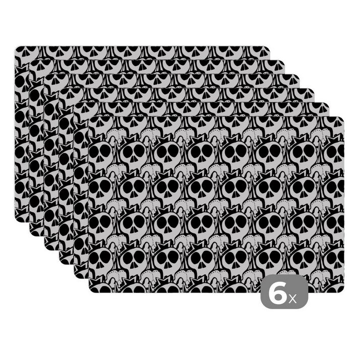 Platzset Teensy - Totenkopf - Schwarz - Muster MuchoWow (6-St) Platzset Platzdecken Platzmatte Tischmatten Schmutzabweisend