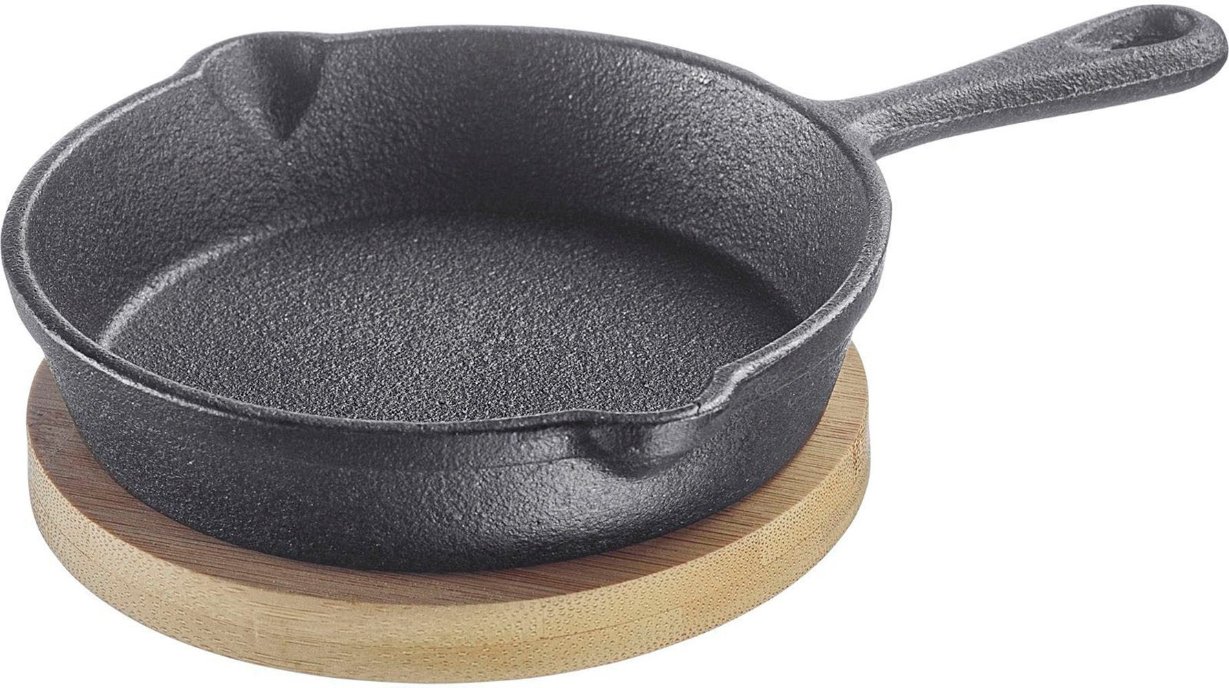 WESTMARK Grillpfanne Tapas + Friends, kleine Gusseisenpfanne, Gusseisen, 125 ml, inkl. Bambus-Untersetzer