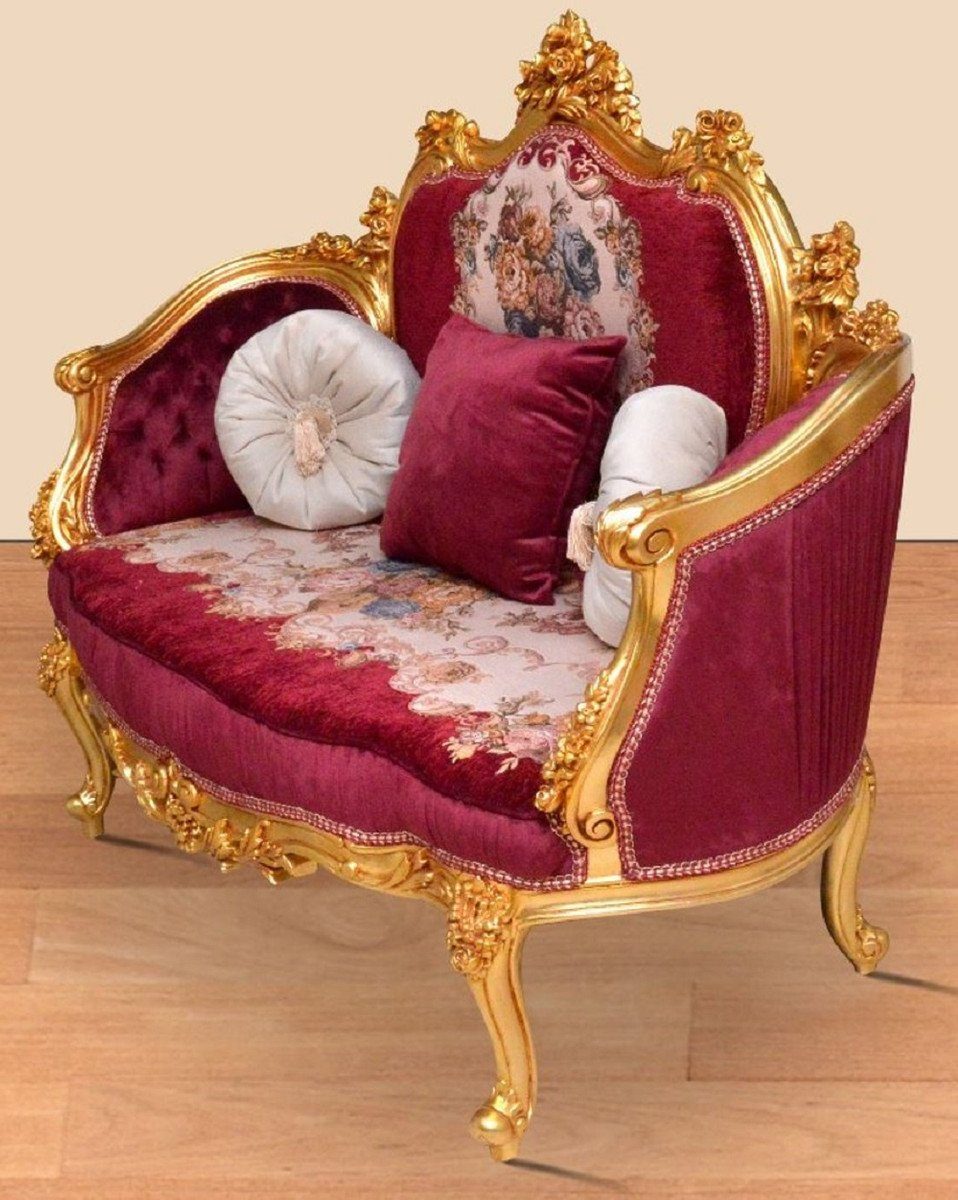 Casa Padrino im - Handgefertigtes Sofa Sofa Barock / Wohnzimmer Gold Barock Wohnzimmer Sofa / Bordeauxrot Möbel Barockstil - Mehrfarbig Prunkvolle