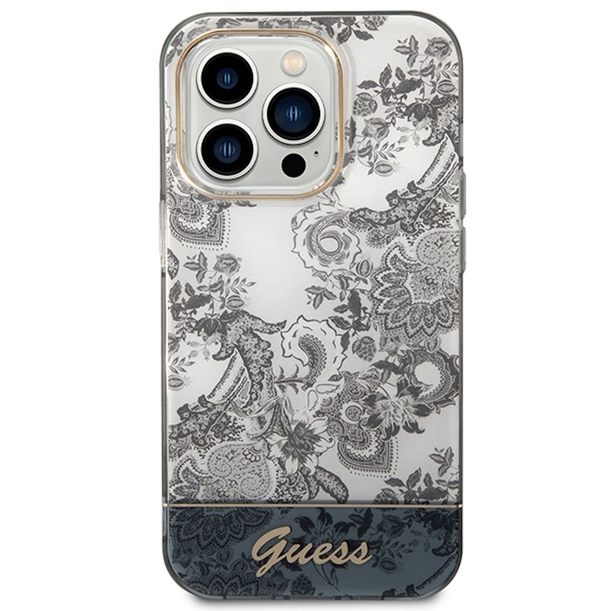 Guess Handyhülle GUESS Schutzhülle für Apple iPhone 14 Pro Cover Etui Hard Case Porcelain Collection Schwarz