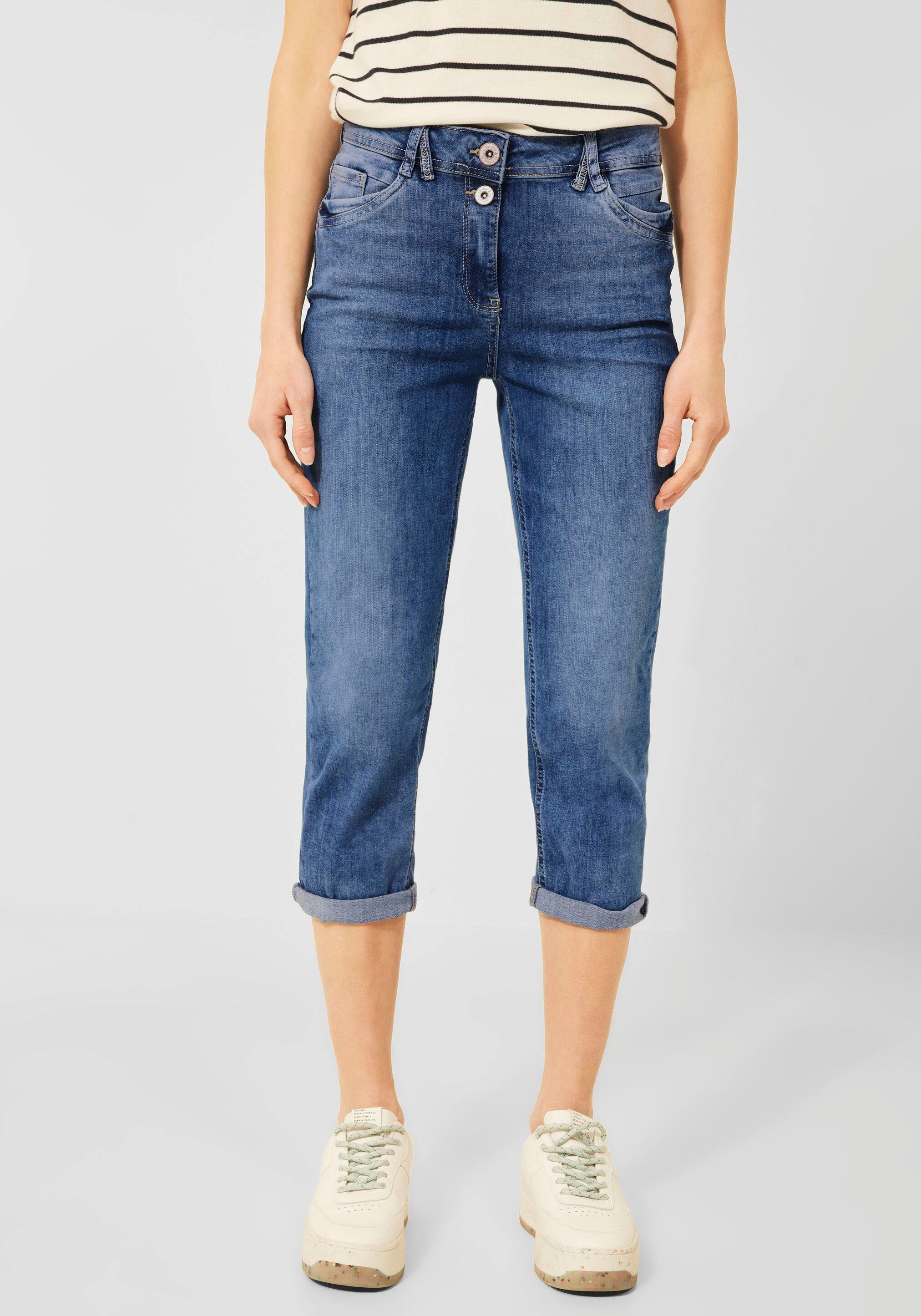 Cecil Slim-fit-Jeans Cecil Slim Fit Jeans in 3/4 Länge in Mid Blue Used  (1-tlg) Five Pockets
