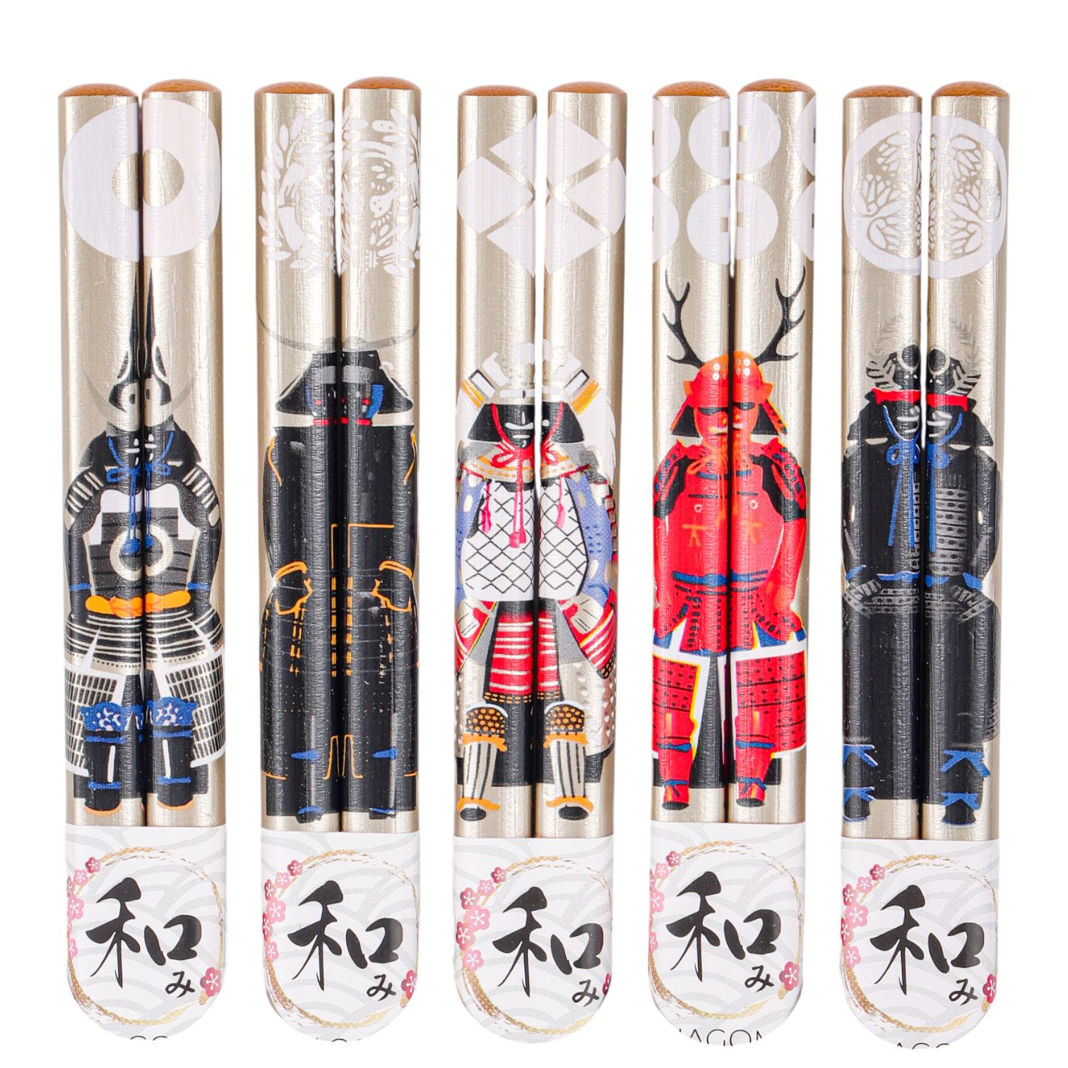 Dark-Desires Essstäbchen Japanisches 5-teiliges Essstäbchen-Set Samurai Warriors