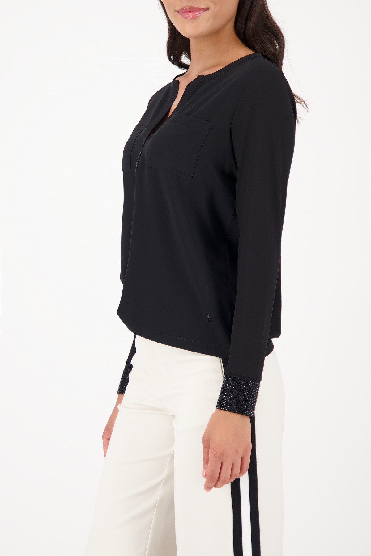 Monari Langarmbluse Schluse Schmuckdetail Regular fit mit Rundhalsausschnitt mit Schlitz