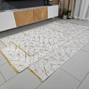Teppich Teppich Set 4 Teilig Weiß Gold, Gardinen by Justyna, Saray hali, Wohnzimmer Teppich, Küche Teppich, Flor Teppich, Läufer