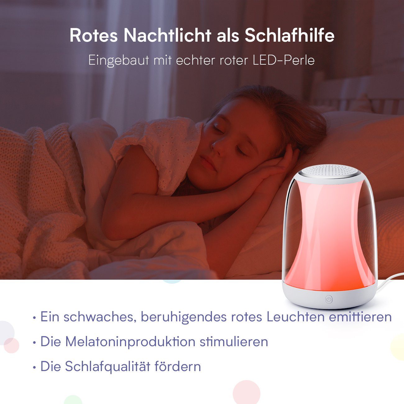 Novostella LED Nachtlicht HMNL01 27 beruhigende Klänge weißes Rauschen Maschine Baby Nachtlicht, Farbwechsler, Kaltweiß, Warmweiß, RGB, Baby Einschlafhilfe mit Fernbedienung