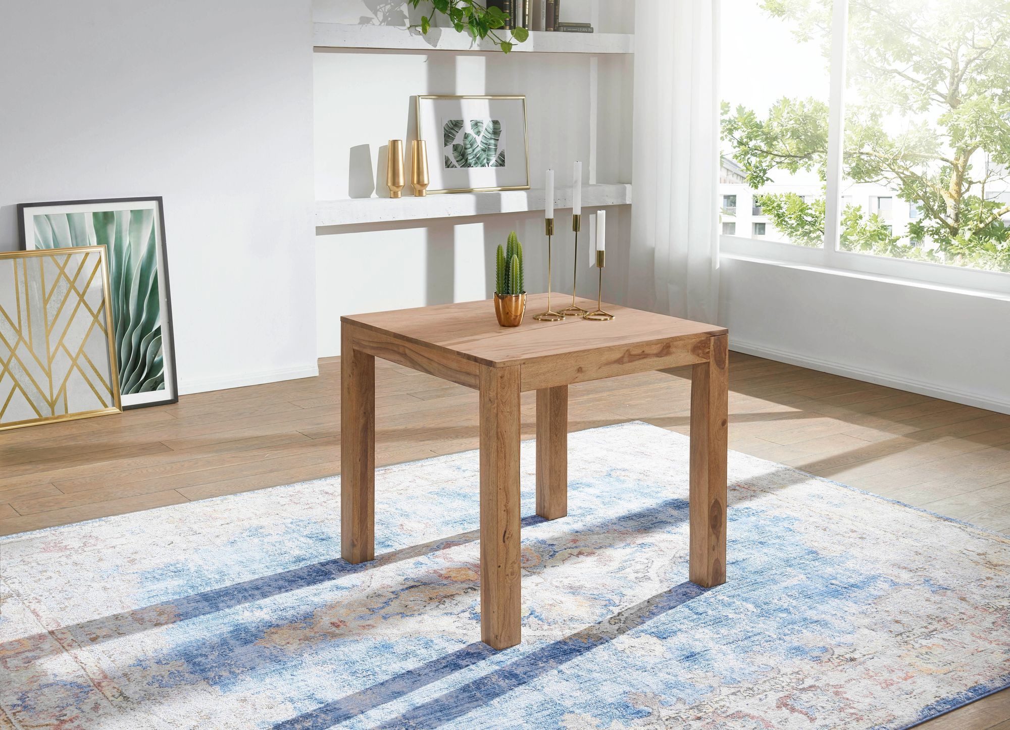 Wohnling Esstisch WL1.441 MUMBAI quadratisch Massiv 80 x 80 cm Akazie Küchentisch Esszi (Akazie Massivholz 80x80x76 cm Esszimmertisch), Küchentisch Esszimmer Modern, bis zu 4 Personen