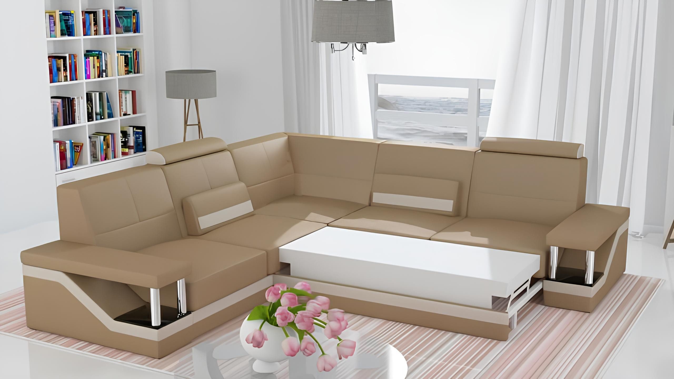 Xlmoebel Ecksofa Ledersofa Poster mit Stoffbezug und elegantem Design, Hergestellt in Europa
