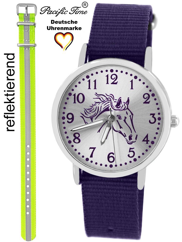 Pacific Time Quarzuhr Set Reflektor Wechselarmband, Design gelb violett Armbanduhr Versand Kinder und Pferd Match - violett und Mix Gratis