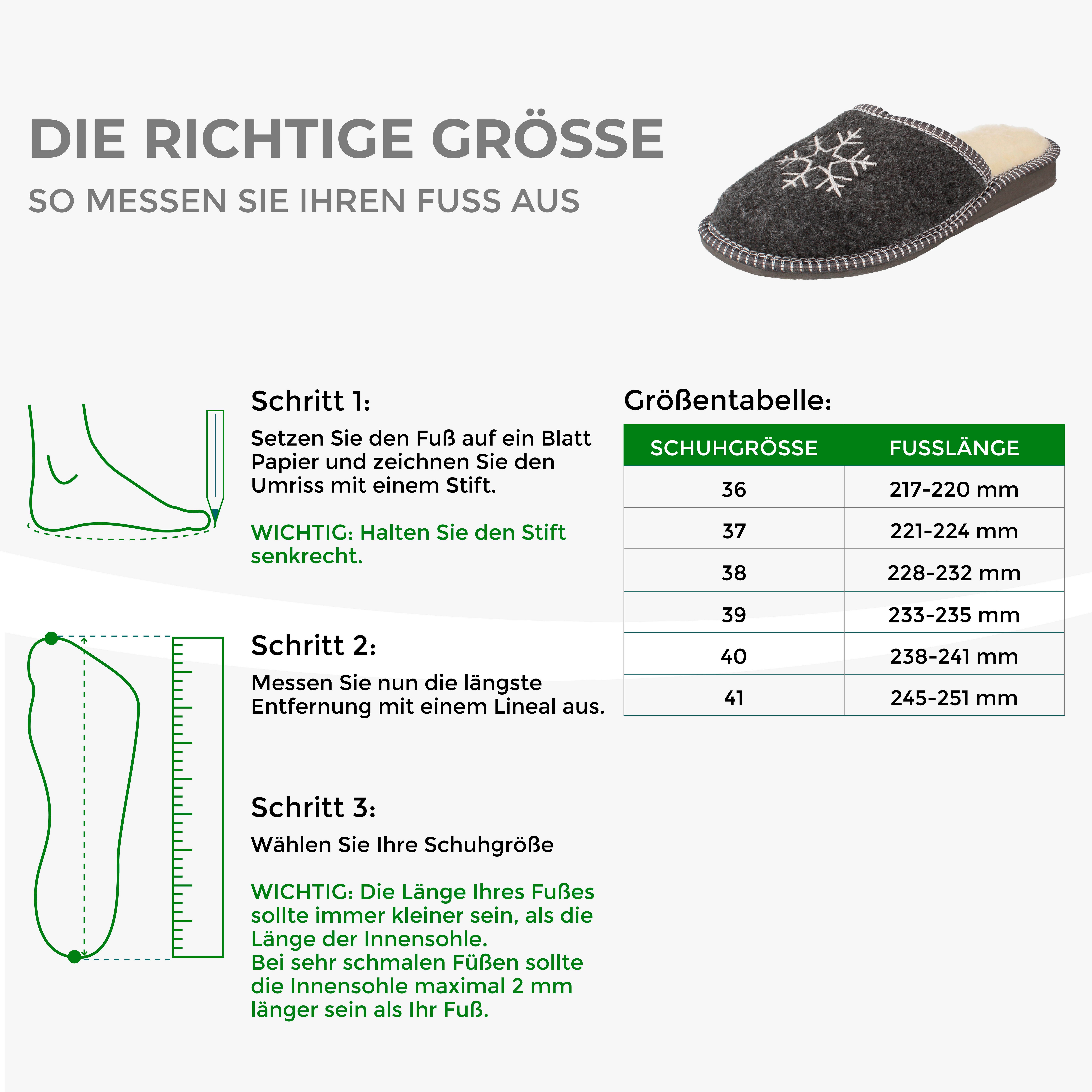 filsko Hübsche Winter-Pantoffeln mit Schneeflocken Hausschuh mit Schafwolle