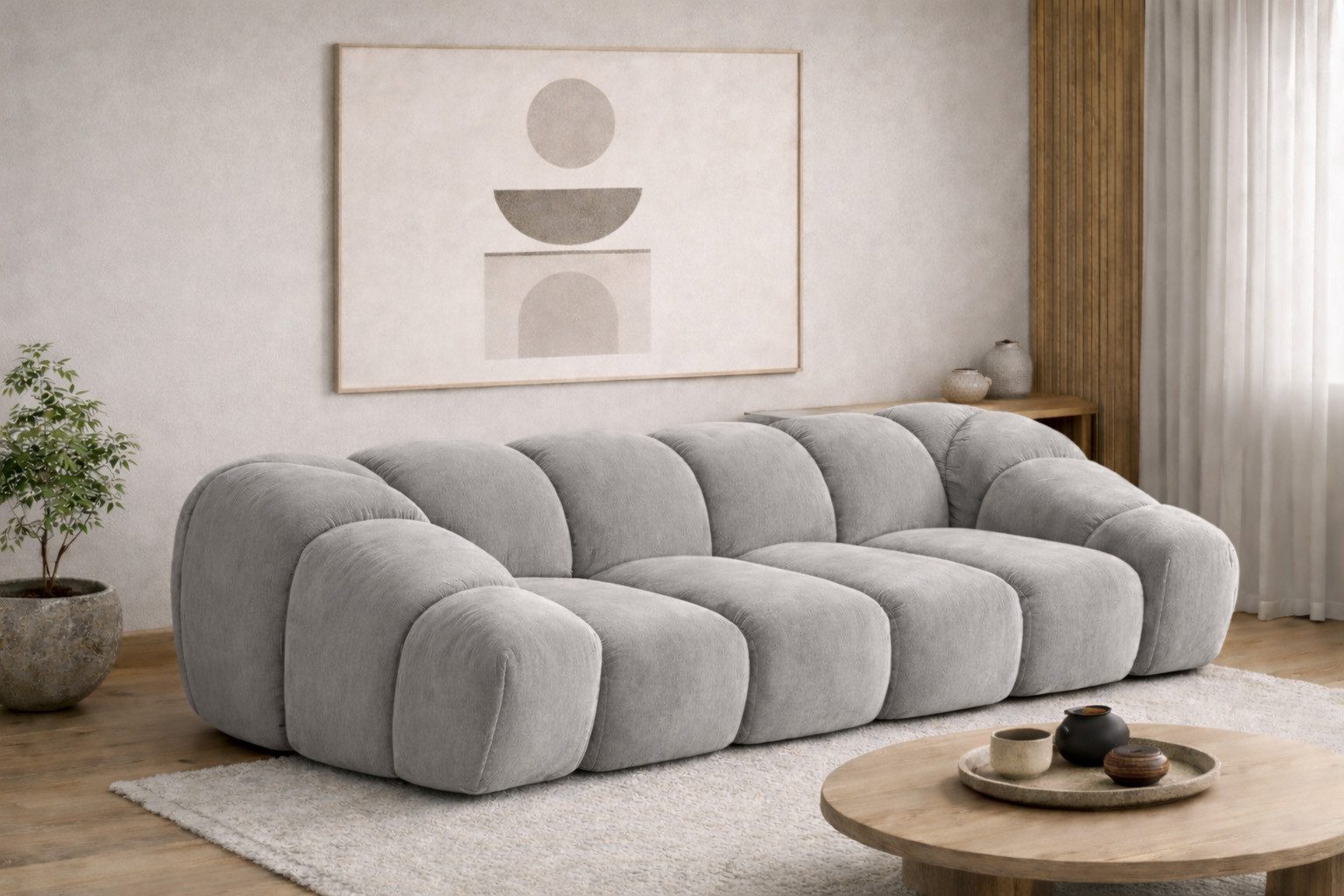 Kaiser Möbel Sofa 3-Sitzer modular für Wohnzimmer, Samtstoff Bluvel, CROISSANT, Einzelsofa, modulares System,hochwertiger Samtstoff