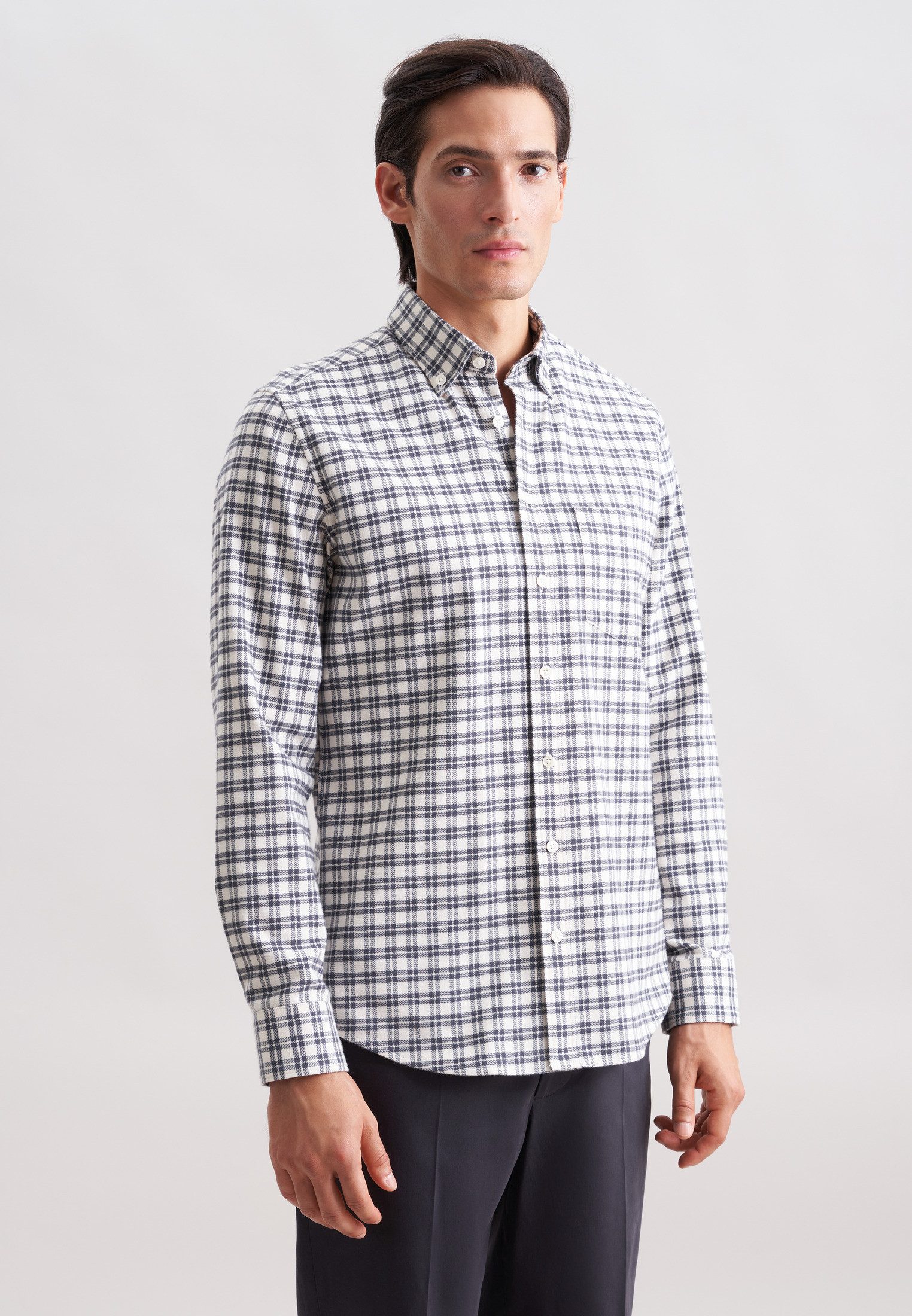 seidensticker Flanellhemd Slim 1/1 Button-Down-Kragen Karo