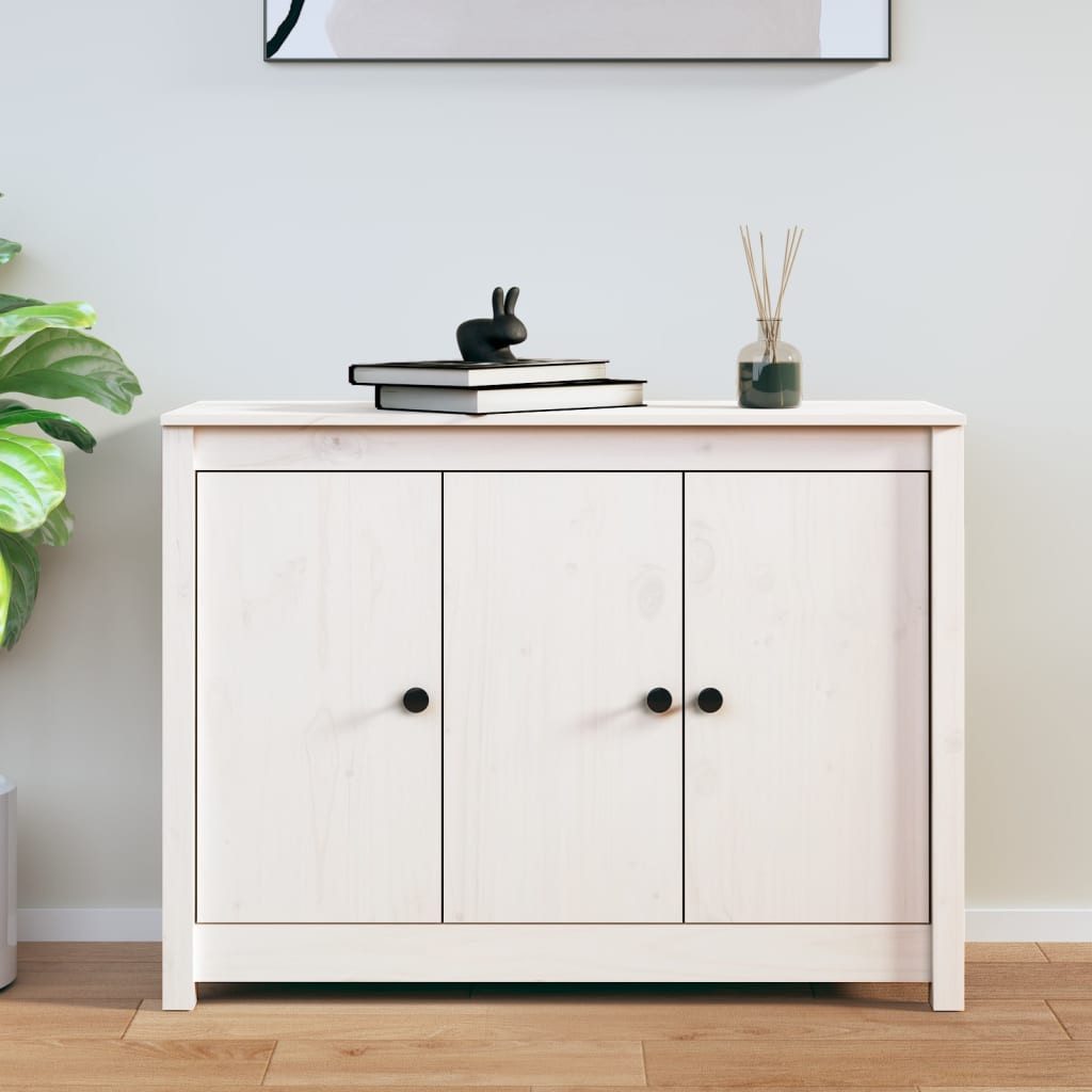 vidaXL Sideboard NA Sideboard Weiß 100x35x74 cm aus massivem Kiefernholz für Wohnzimmer