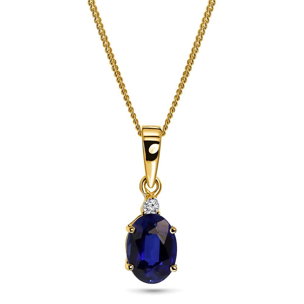 Miore Kette mit Anhänger für Damen 9K Gelbgold mit Smaragd, Saphir oder Rubin & 0,01 ct Diamant, Halskette in Echtgold 45cm Länge