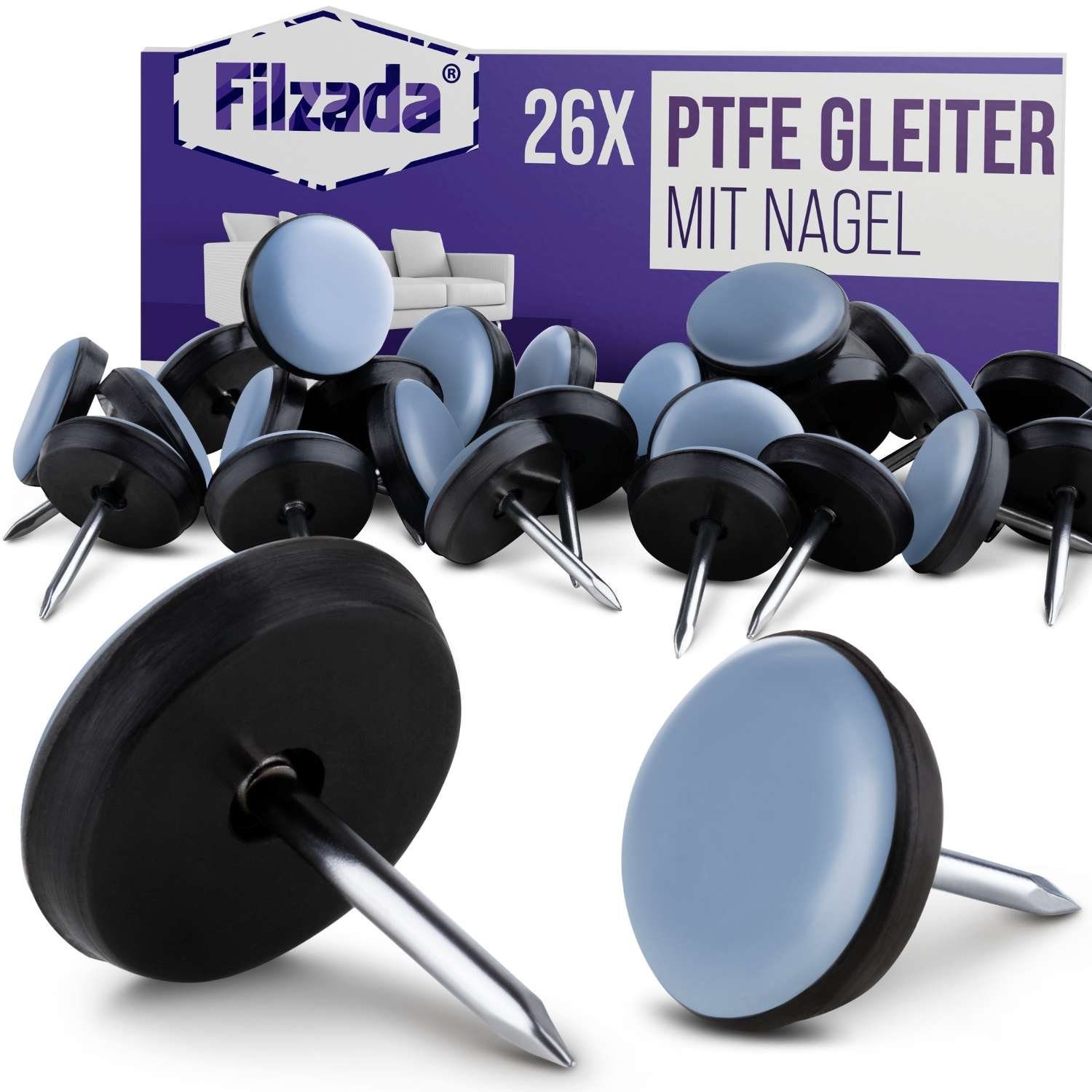 Möbelfuß 26x Teflongleiter Nagel Ø20mm PTFE Möbelgleiter Stuhlgleiter Nageln