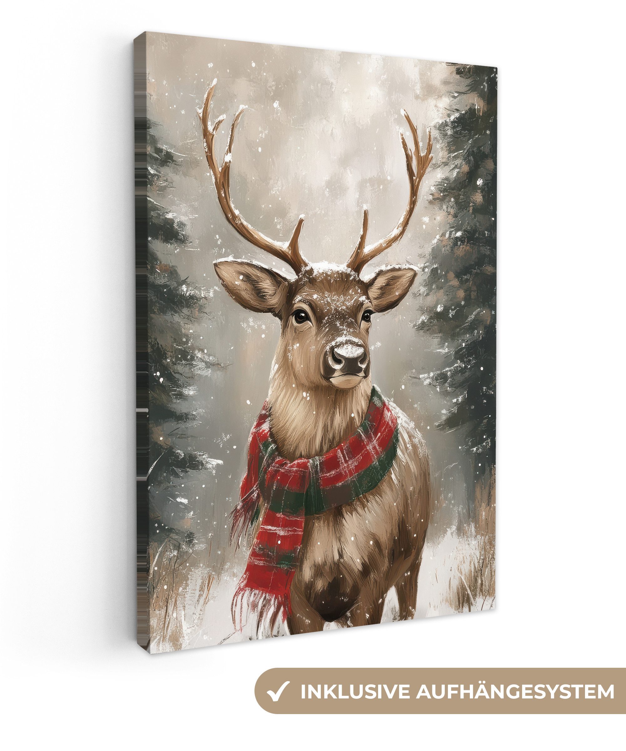 OneMillionCanvasses® Leinwandbild Winter - Wald - Rentier - Dunkelheit, Fot günstig online kaufen