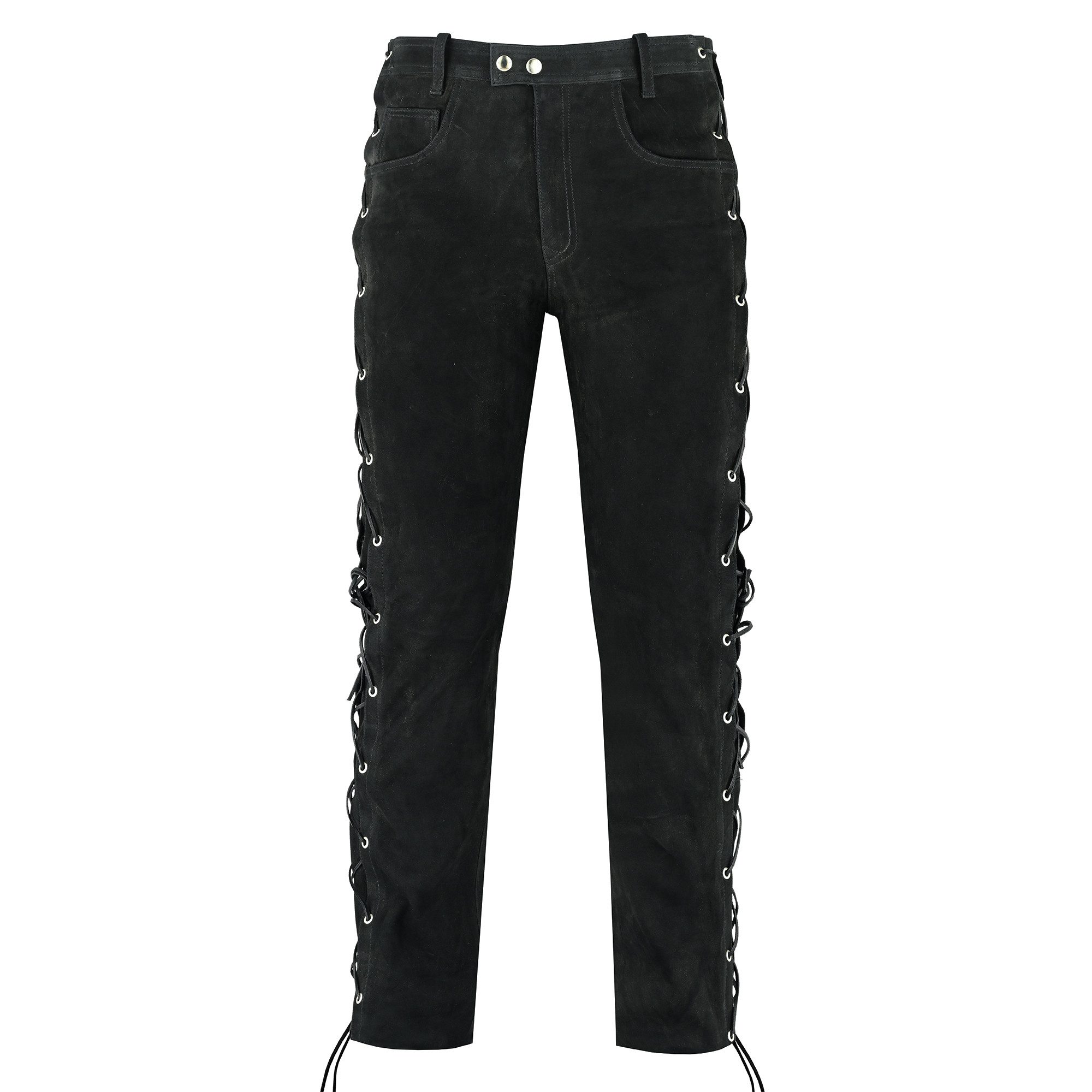 BOHMBERG Lederhose Herren Nubuk Lederjeans, Seitliche Schnürung, Echtleder, Regular Fit