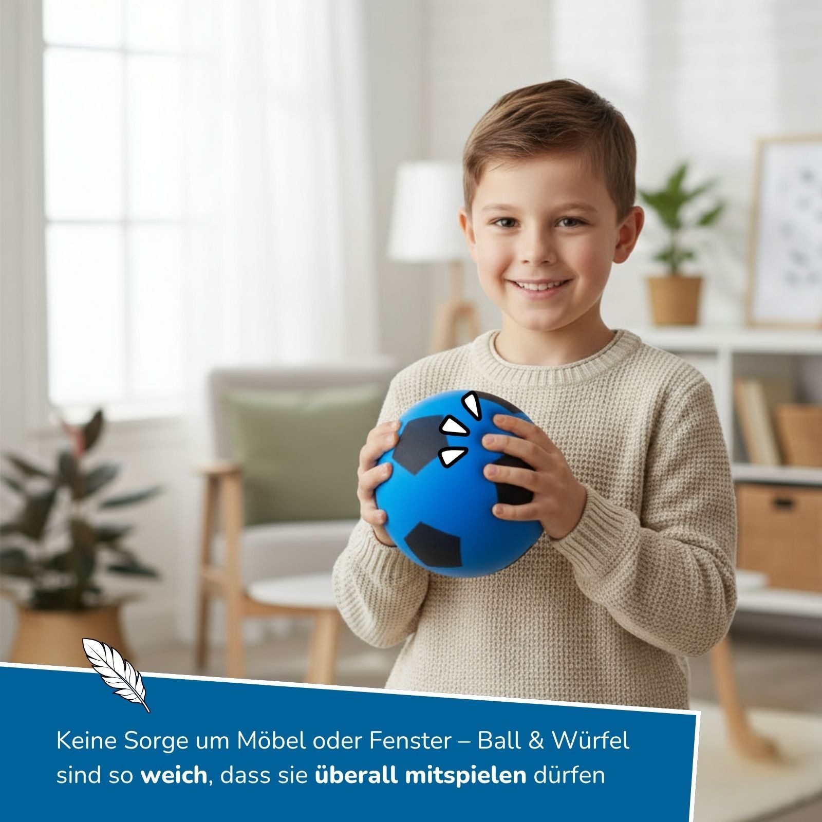alldoro Spielball 2 in 1 Set - Schaumstoffball & Schaumstoffwürfel blau für Kinder ab 3, extra weich & leise, für drinnen & draußen zum Spielen & Lernen
