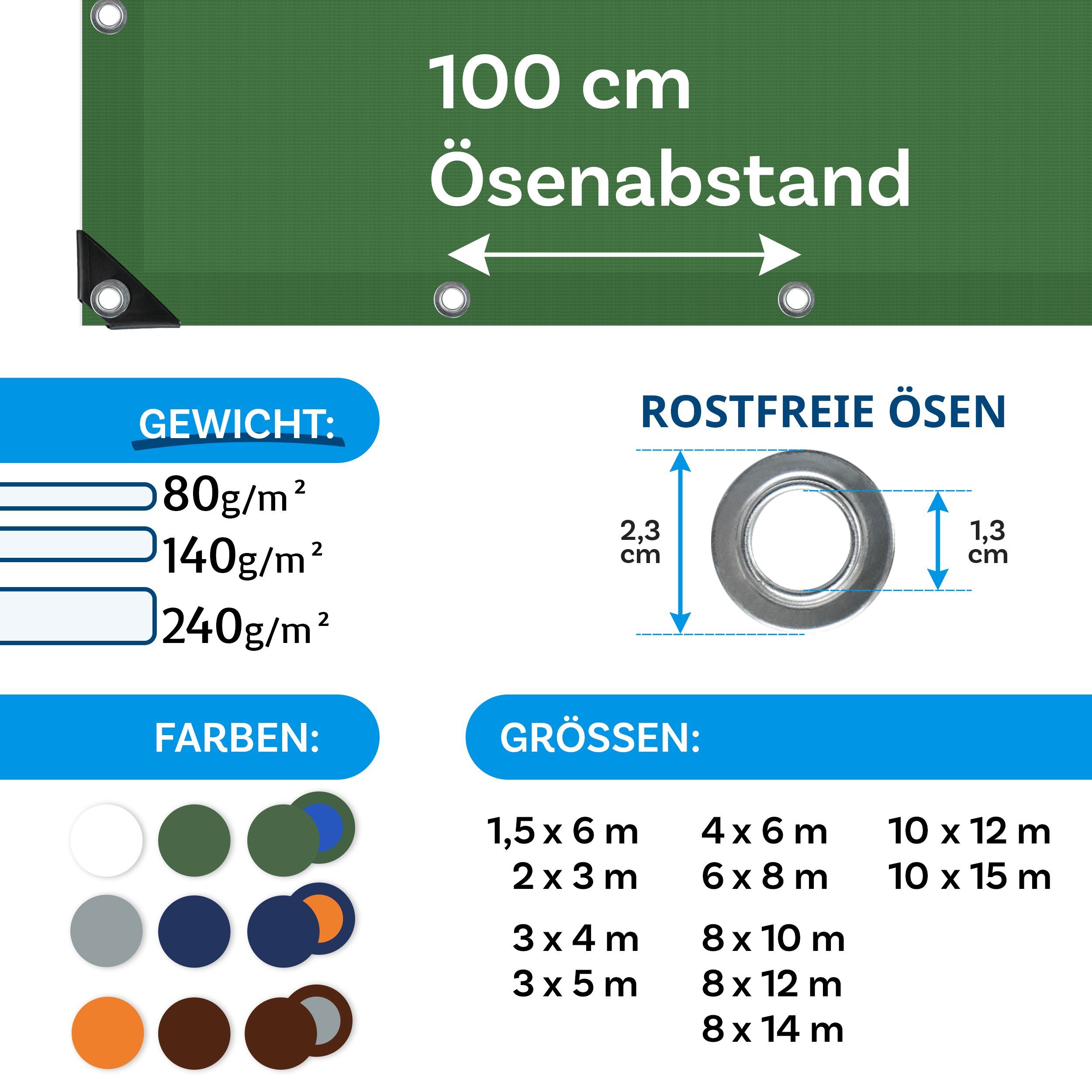 casa pura Schutzplane extra reißfest 140 g/m², Abdeckplane in mehreren Farben & Größen, Wasserdicht & Reißfest – Bild 3 von 5