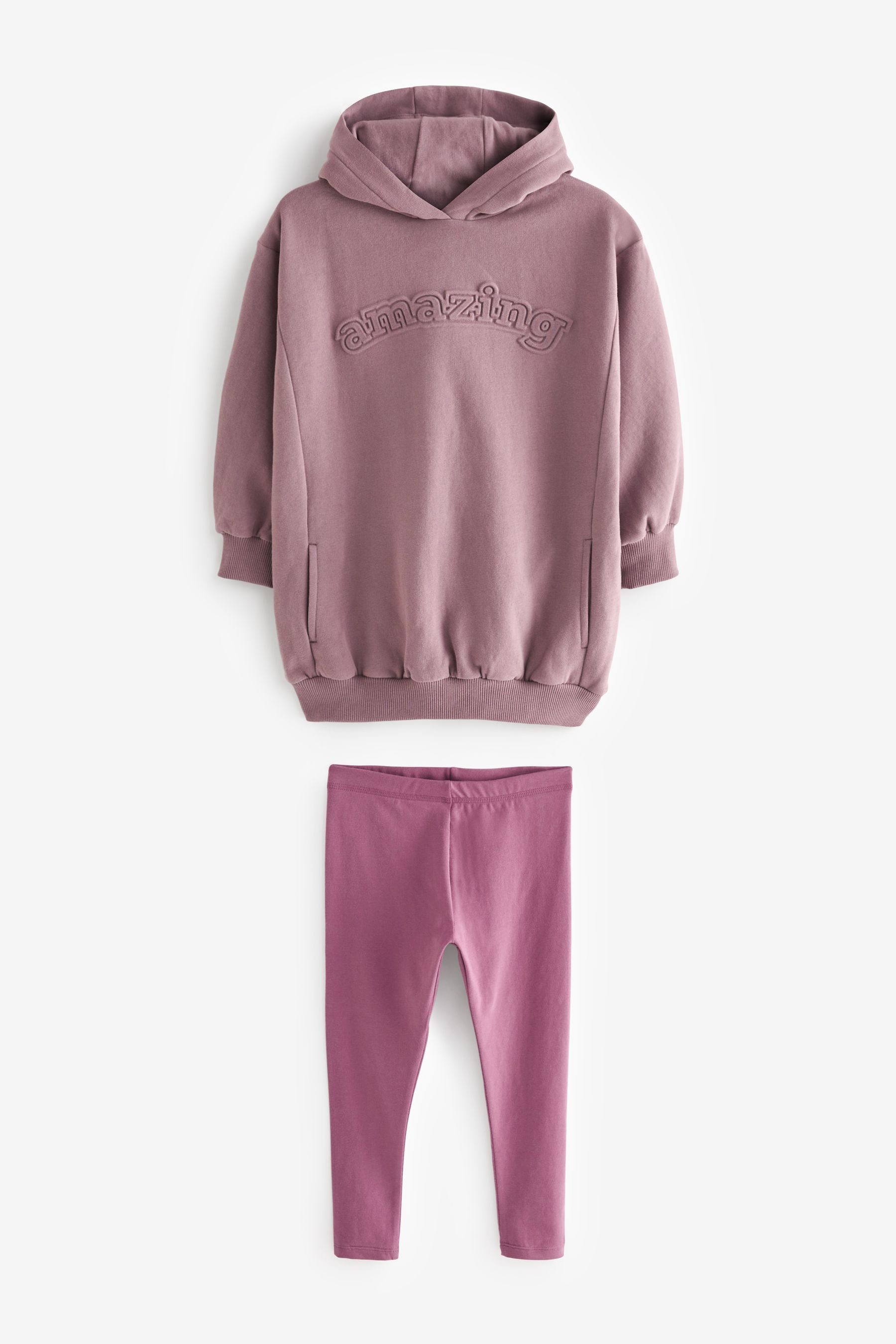 Next Shirt & Amazing Leggings und (2-tlg) Embossed Purple Set Leggings Kapuzensweatshirt im