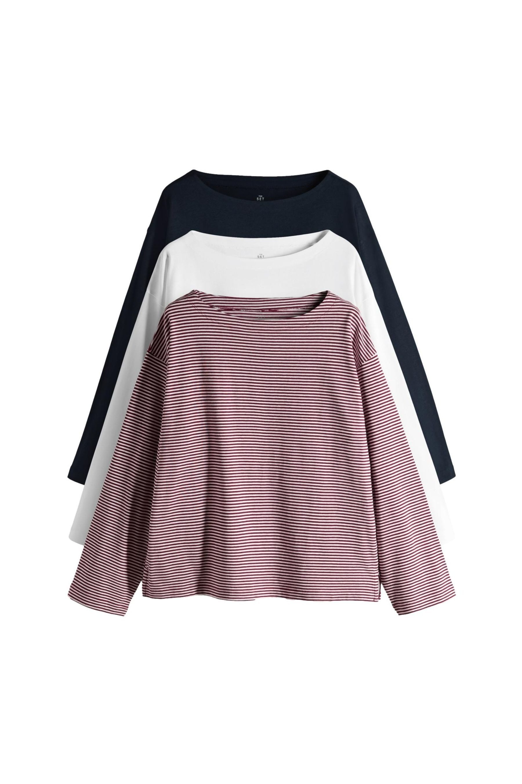 The Set Langarmshirt The Set T-Shirts mit U-Boot-Ausschnitt, 3er-Pack (3-tlg)