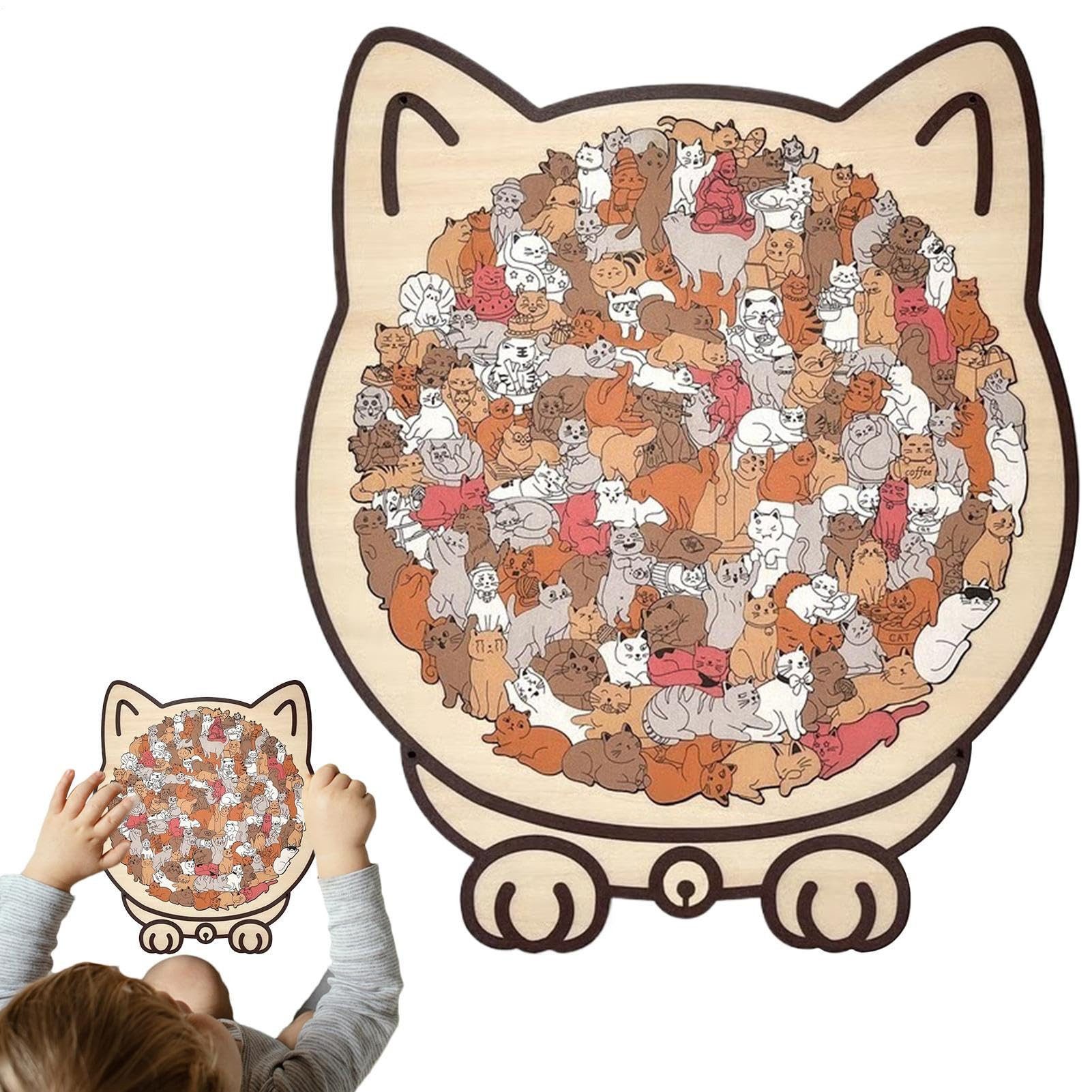 Zaewry Puzzle Katzen-Holzpuzzle für Erwachsene, Holzpuzzle in Morandi-Farben, 135 Puzzleteile, unregelmäßiges Katzenpuzzle mit katzenförmigem Rahmen,Puzzleteile