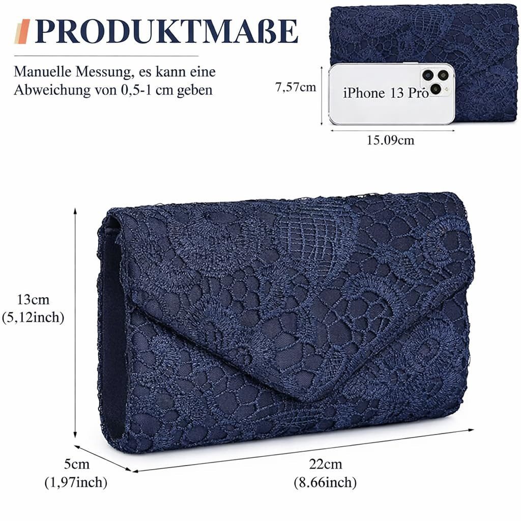 Zaewry Abendtasche Clutch Damen Elegant Kettentasche Hochzeit Umhängetasche Handtasche, Damen Abendtasche Spitze Clutch, Glitzer Tasche mit Abnehmbarer Kette – Bild 4 von 5