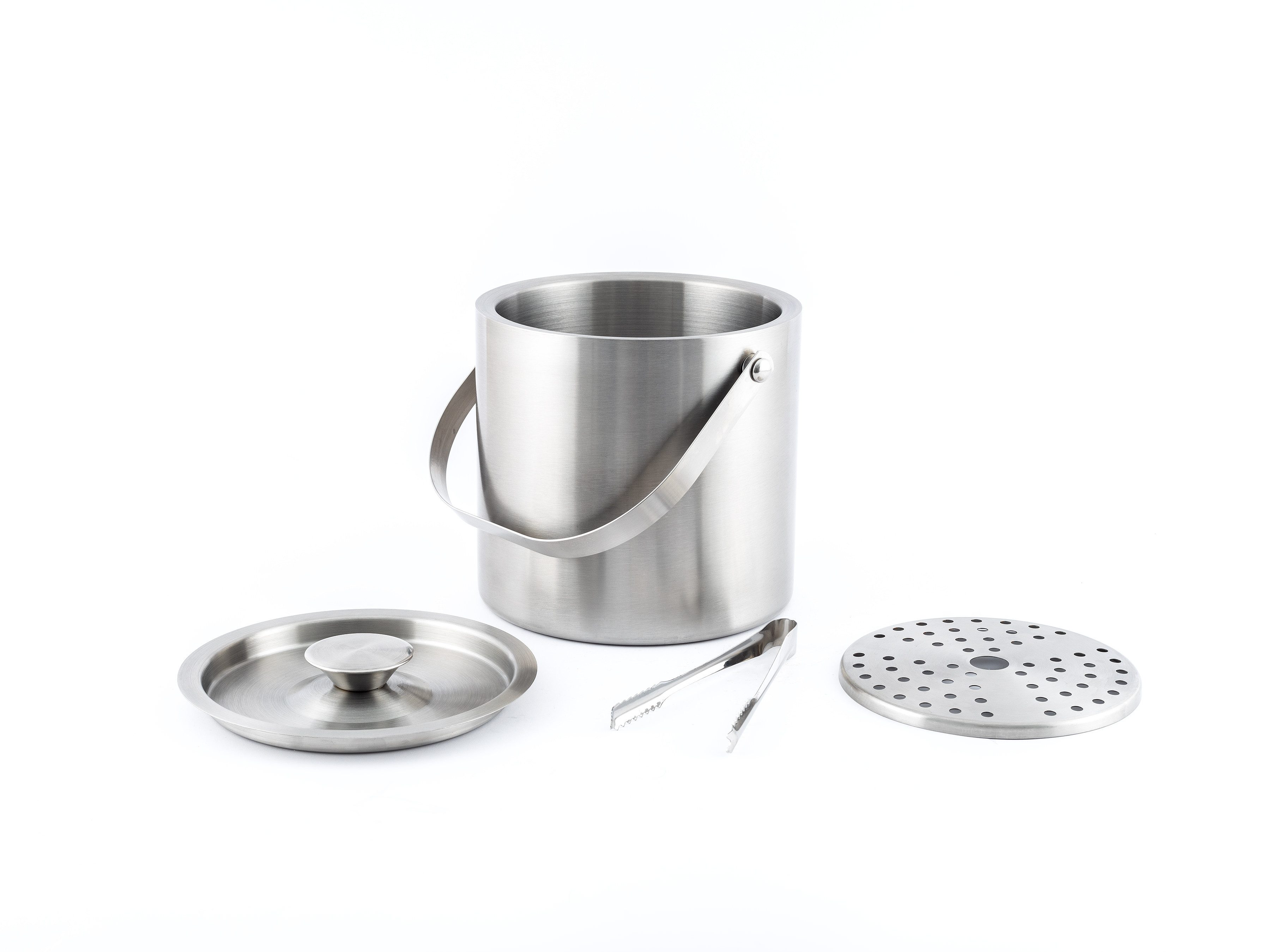 Hanseküche Eiswürfelbehälter Großer Eiswürfelbehälter, Edelstahl, (Eiseimer 3L inklusive Deckel, Zange und doppeltem Boden, 1-tlg., 304 Edelstahl - Doppelwandig Isoliert), Sehr langer Thermoeffekt - Ideal für langes Kalthalten