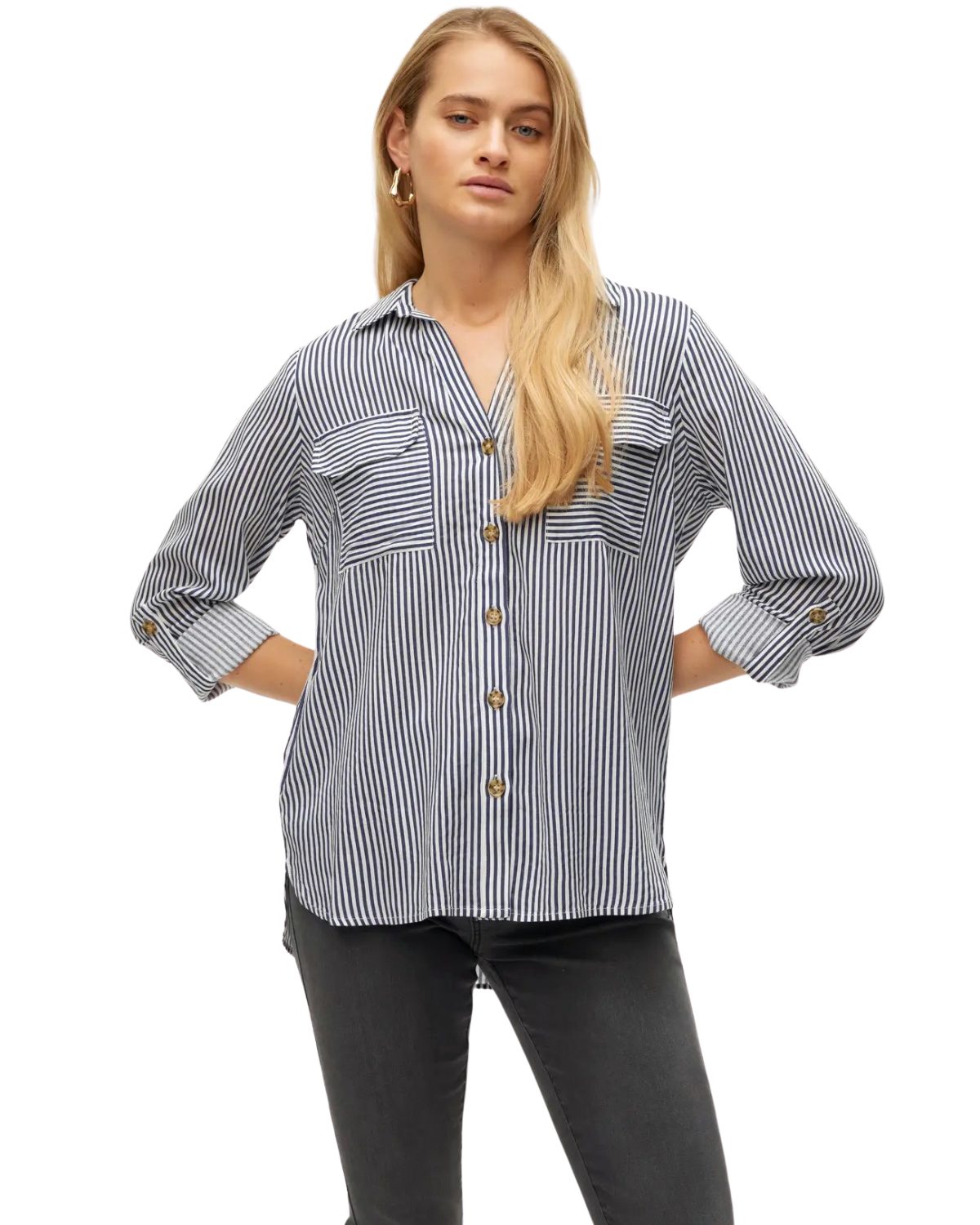 Vero Moda Langarmbluse gestreift mit Umschlagärmeln zeitlos & stilvoll