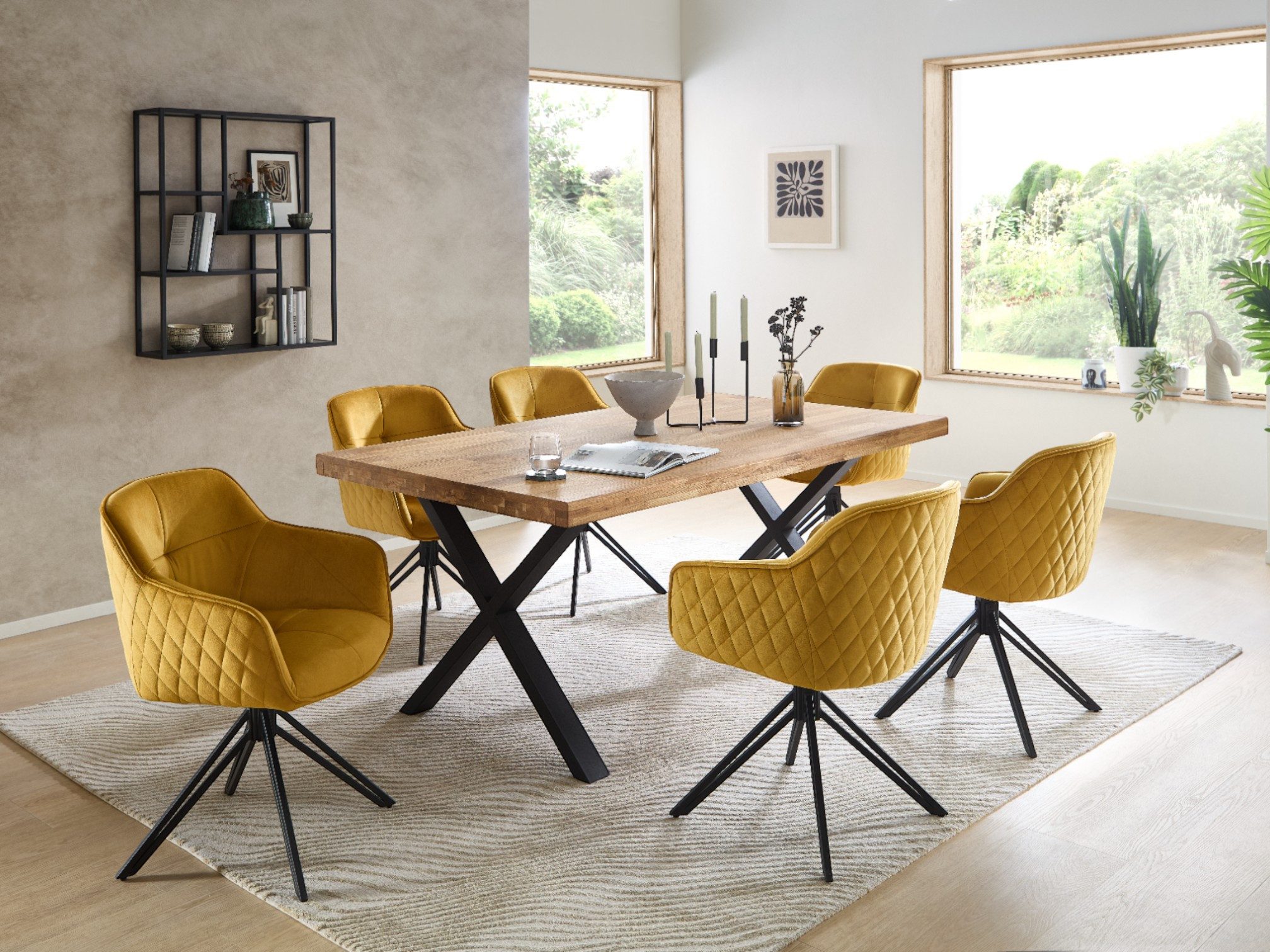 moebel-dich-auf Esszimmer-Set CAPRI-X, (Esszimmer Set, 1 Esstisch Eiche massiv geölt, 6 Stühle), 180 x 100 cm