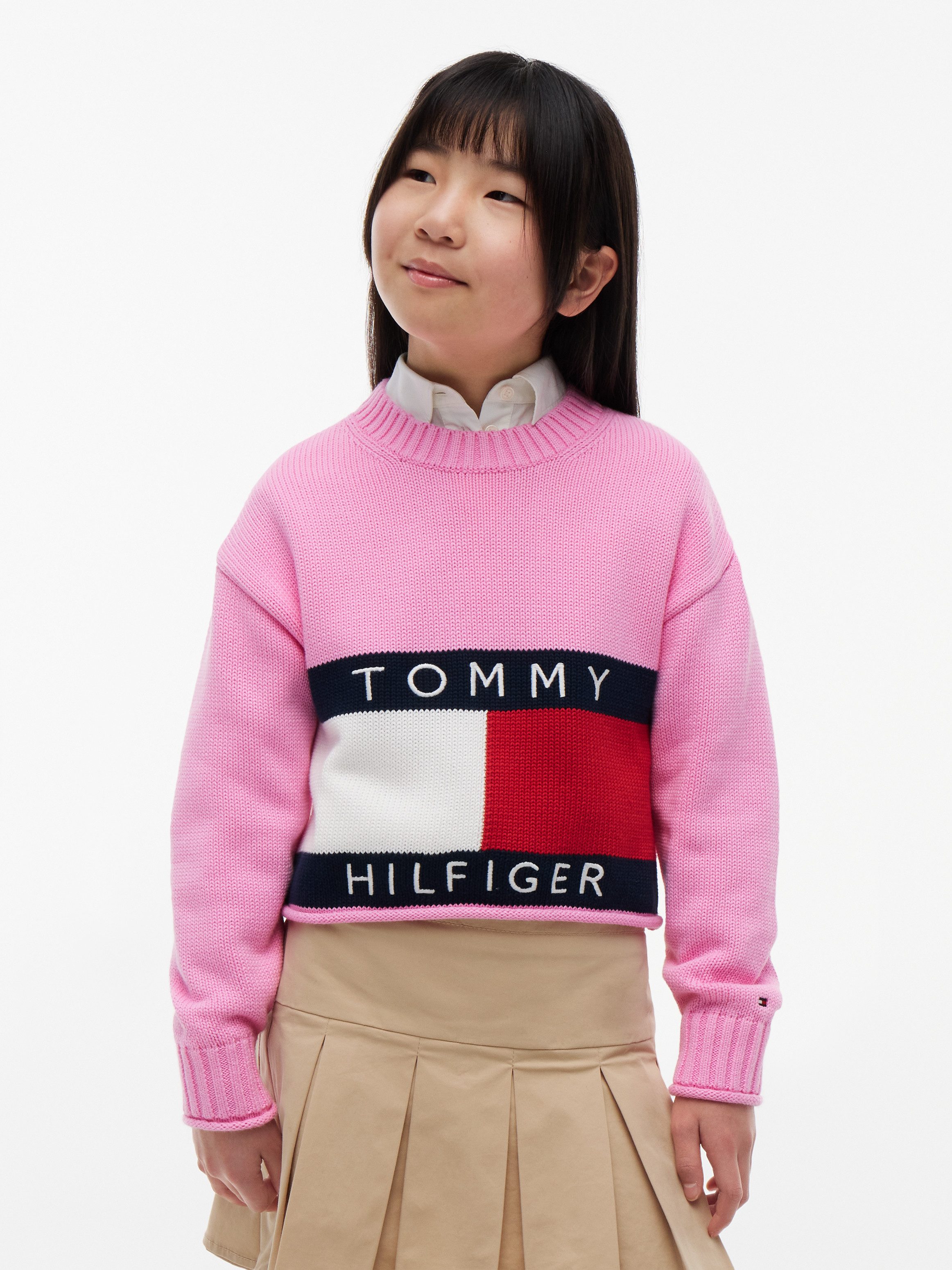 Tommy Hilfiger Strickpullover Rundhalsausschnitt, Rollkante am Saum, Kinder bis 16 Jahre