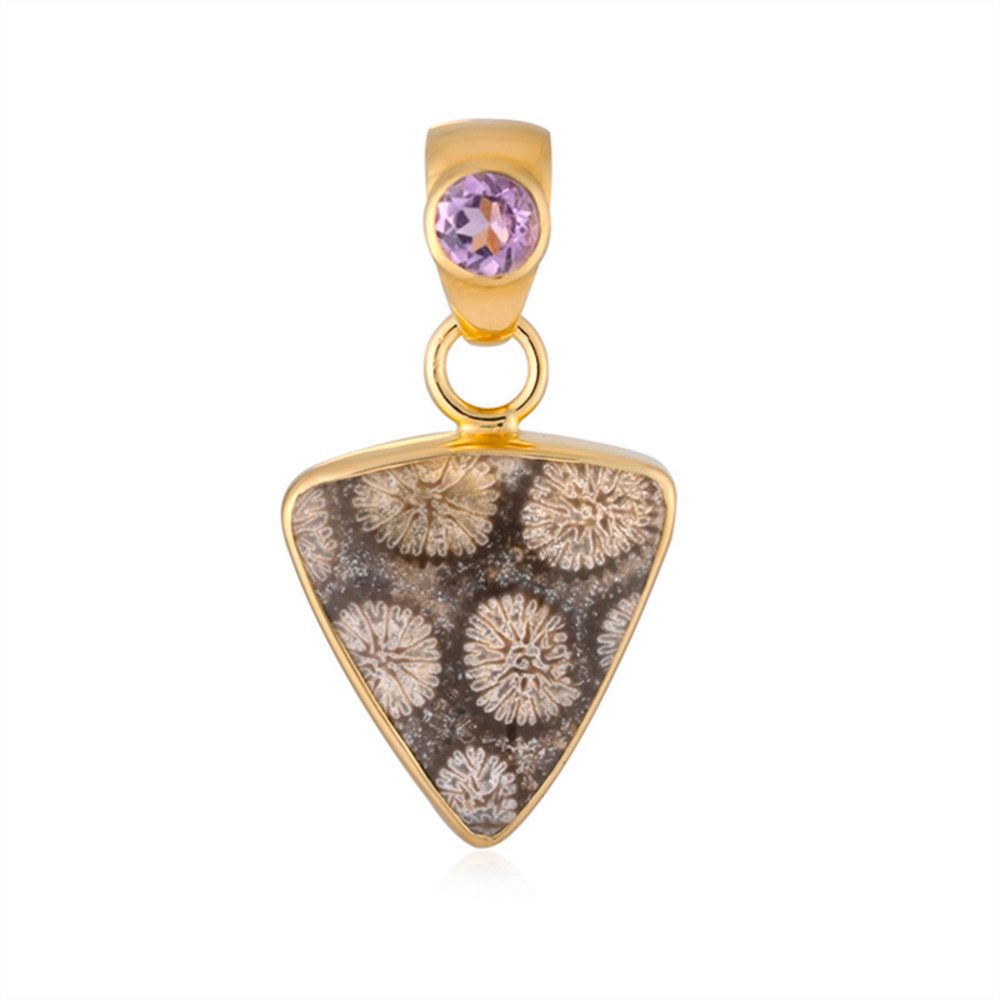 Cavill Kettenanhänger Cavill Versteinerte Koralle 4,5 ct Amethyst, 925er Silber vergoldet (1-tlg)