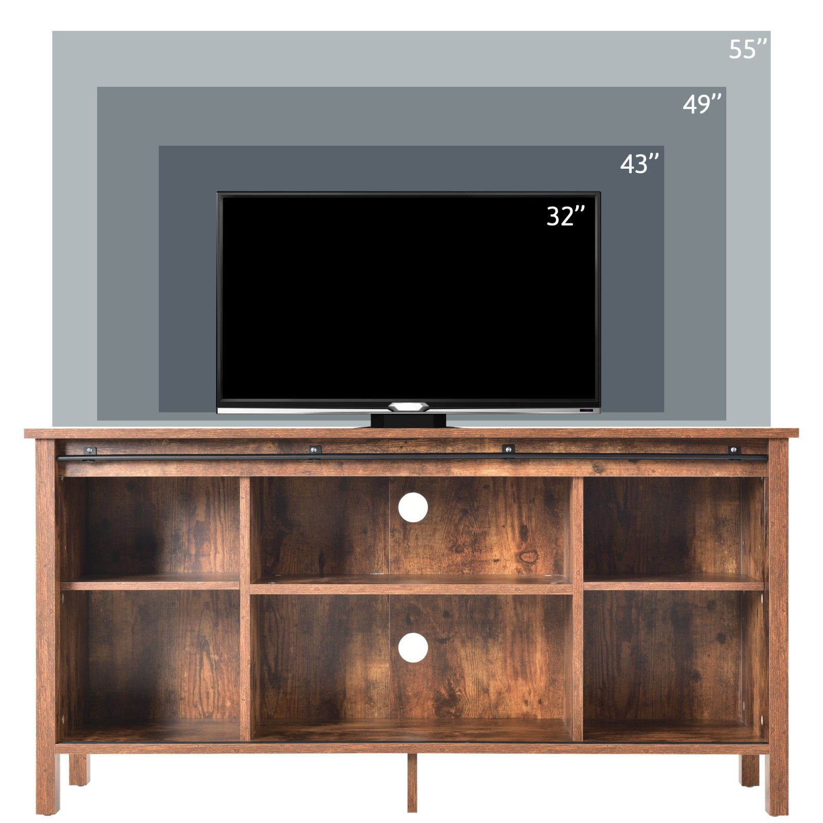 Verstellbare Vintage TV-Ständer, TV-Schrank Schiebetüren SEEZSSA 2 Beistellschrank, Aufbewahrungsschrank Küchenschrank, mit Sideboard Holz, Ablage und