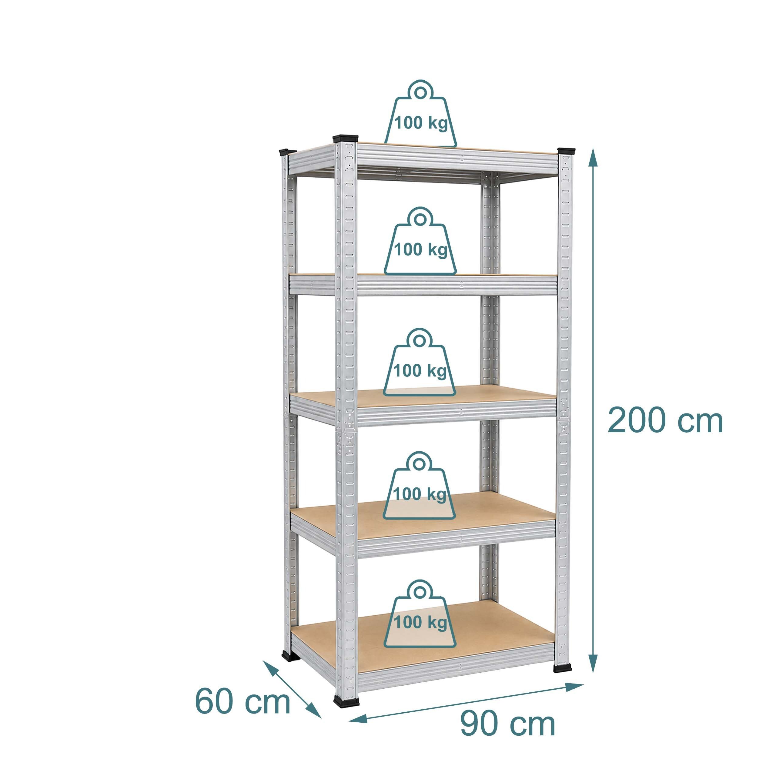 relaxdays Schwerlastregal mit 5 Ebenen bis 875 kg, 60 x 90 x 200 cm – Bild 4 von 5