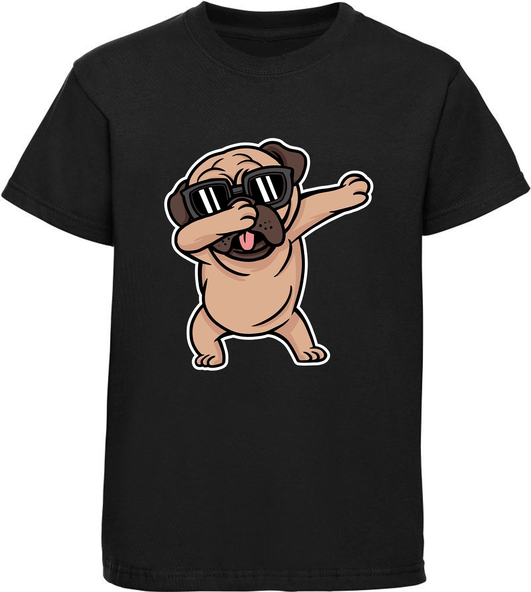 MyDesign24 Print-Shirt Kinder Hunde T-Shirt bedruckt - dab tanzender Hund Baumwollshirt mit Aufdruck, i238 schwarz