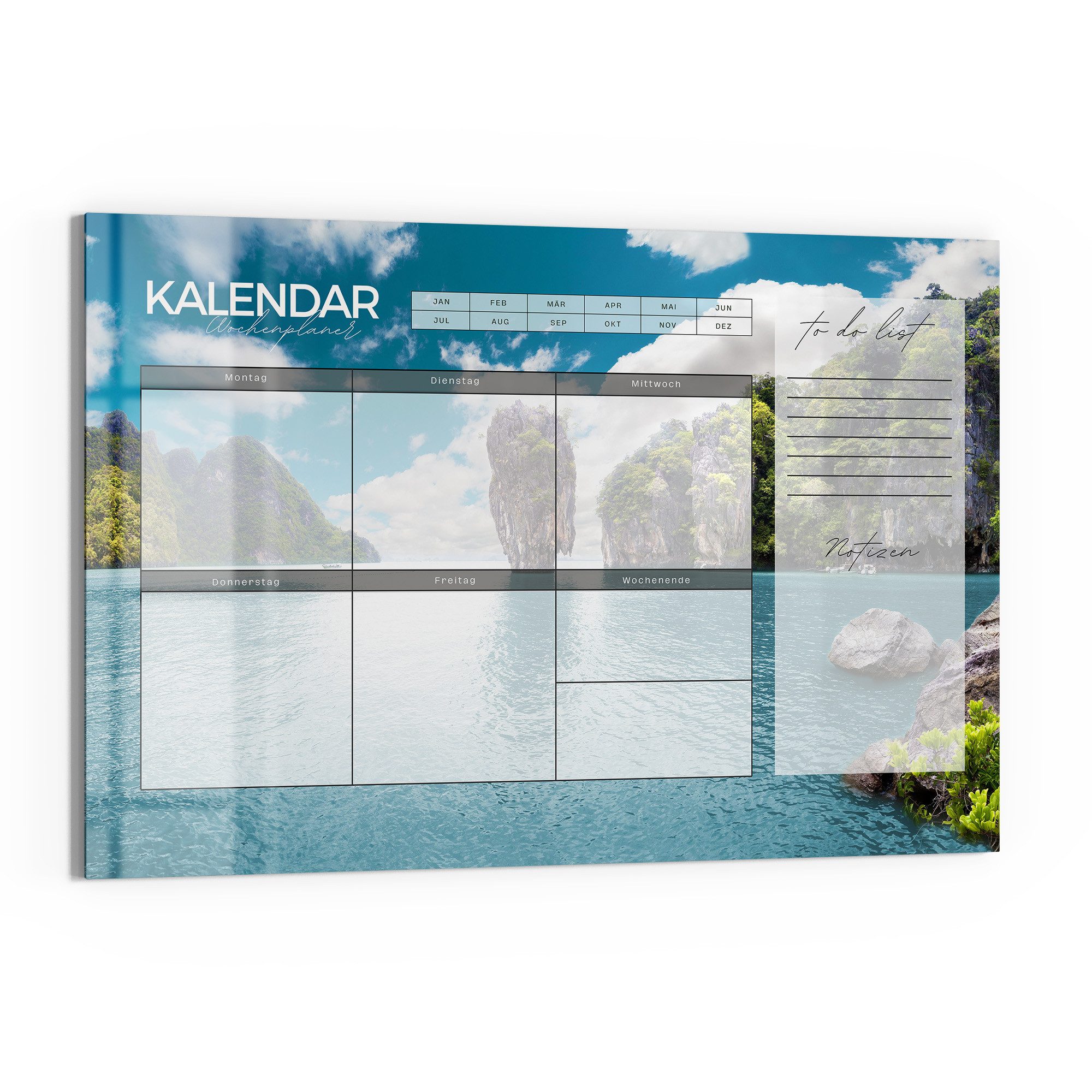 DEQORI Magnettafel 'Wochenplaner Asien (DE)', Whiteboard Pinnwand beschreibbar