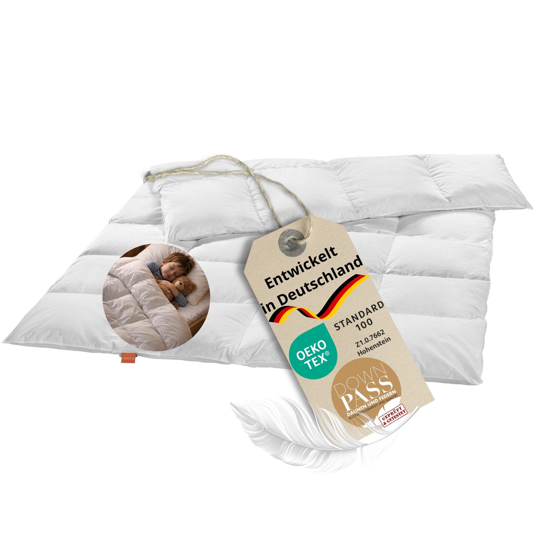 sleepling Kinderbettdecke Daunendecke für Kinder, 100x135 cm, Füllung: 90% Daunen, 10% Federn, Made in EU