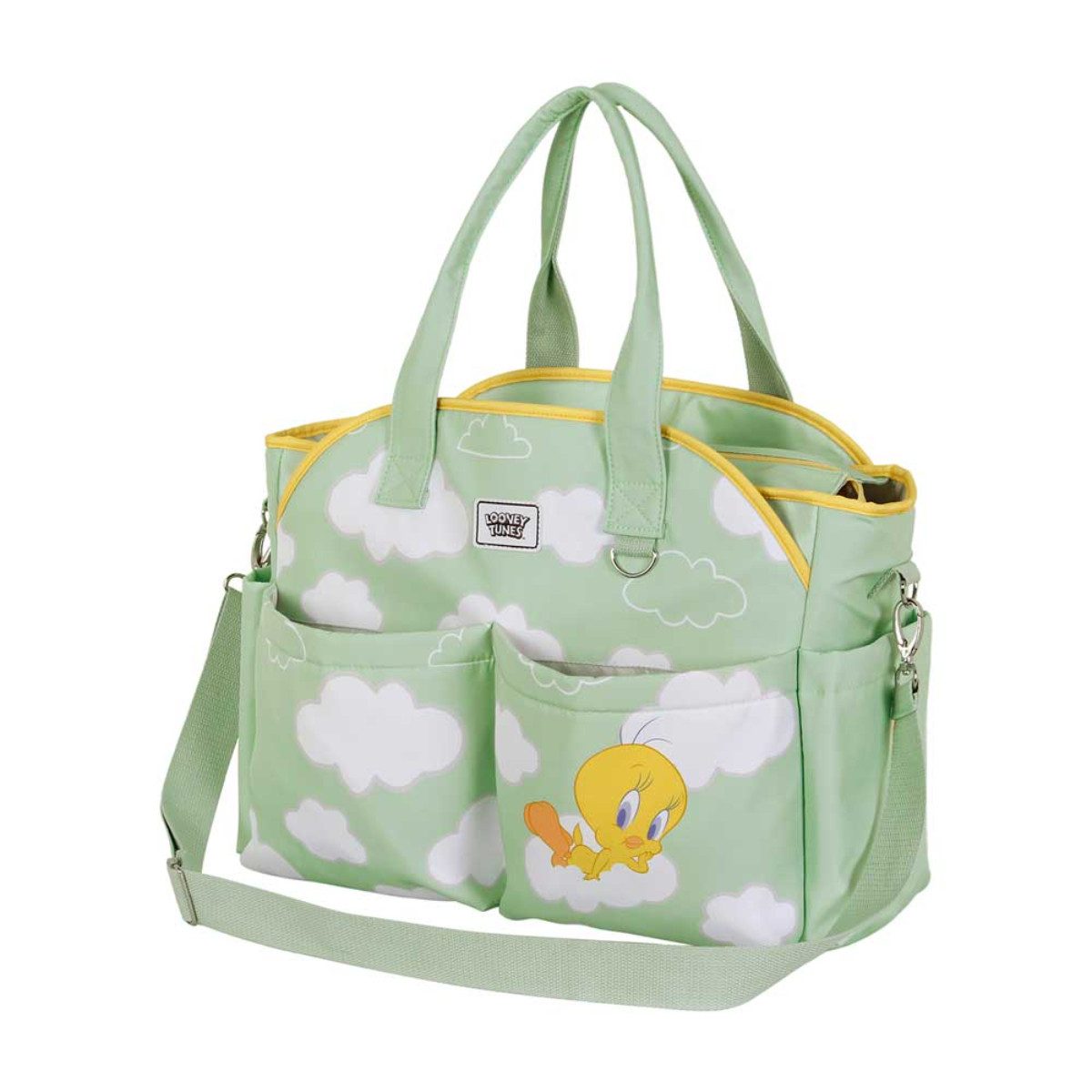 LOONEY TUNES Wickeltasche Tweety Grün mit Fächern für Reise und Ausflug