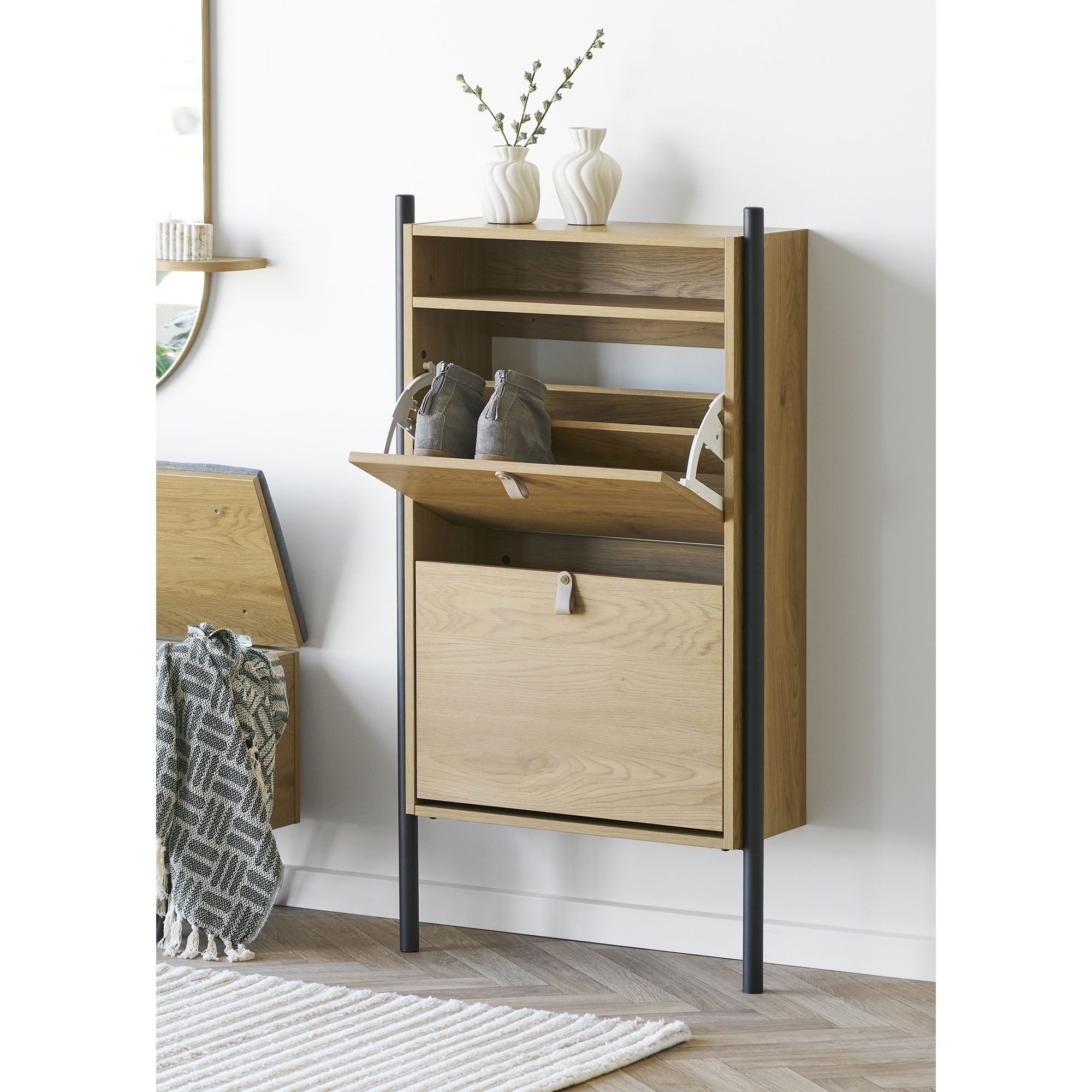 freiraum Schuhkipper Barco, in Eiche natur, Stahl, Melaminfolie - 62x118x26cm (BxHxT)