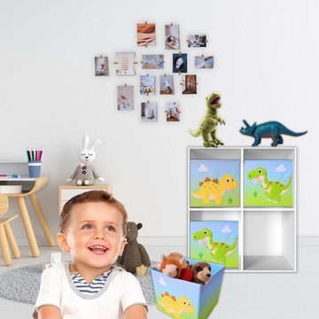 TE-Trend Spielzeugtruhe 4 Stück Dinosaurier Motiv Aufbewahrungsbox Kinder Faltbox Kinderzimmer, Faltbar