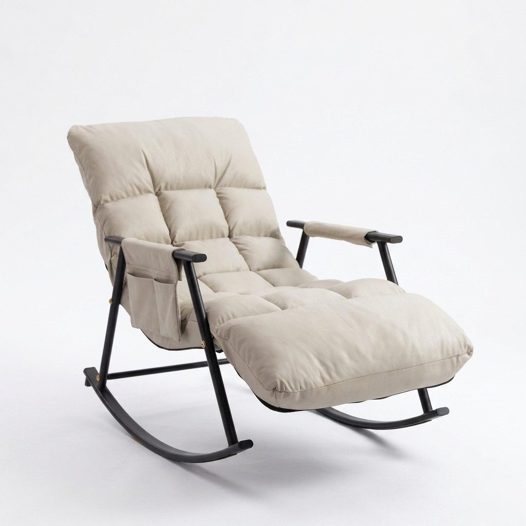 POPOLIC Schaukelstuhl Kleiner Schaukelstuhl ergonomisch mit Fußstütze & Seitentasche